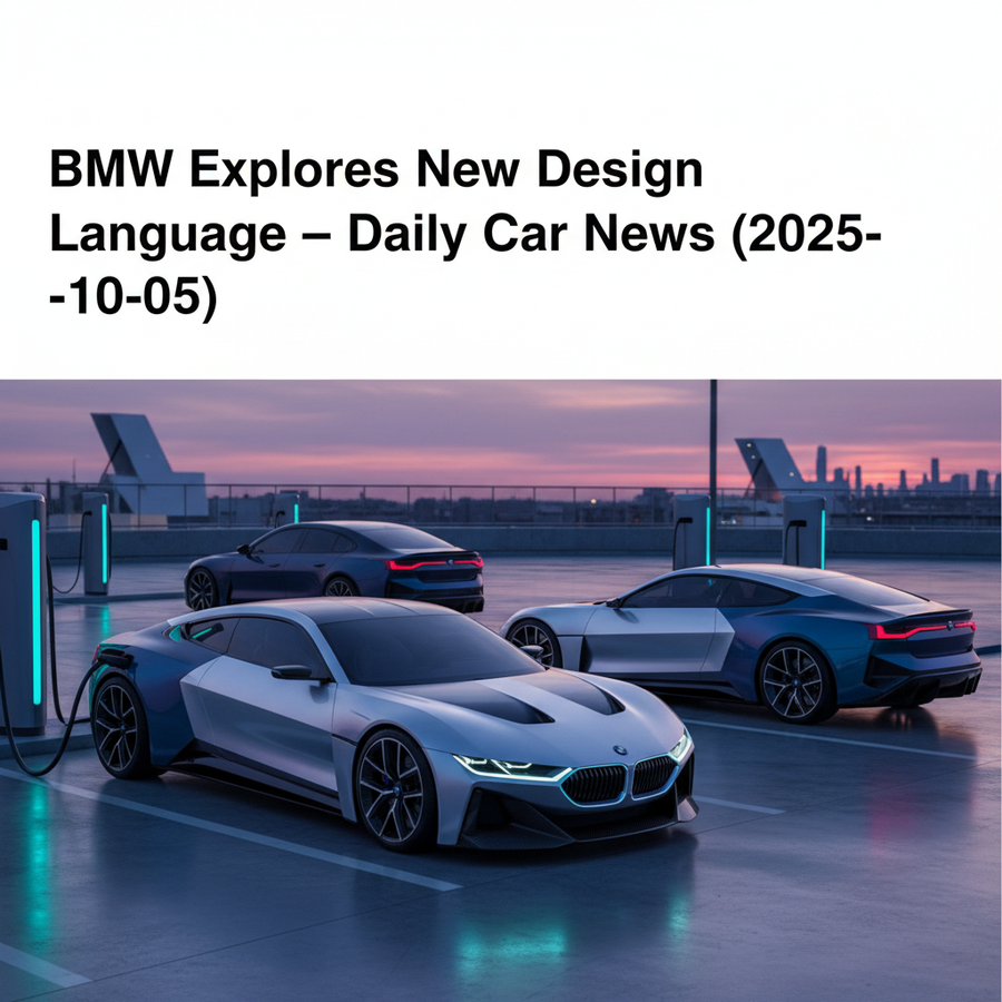 Editorial, photo-realistic HERO for an automotive daily news article titled "BMW Explores New Design Language – Daily Car News (2025-10-05)". Depict O