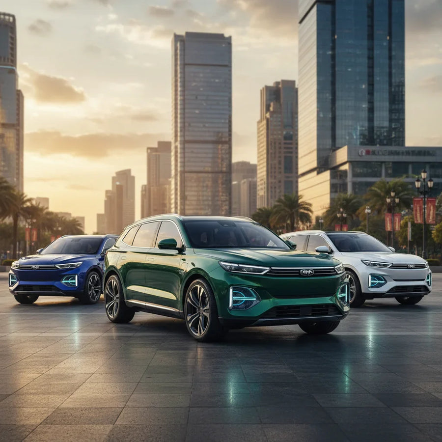 Editorial photo-realistic HERO image for automotive news (2026-02-12). Feature GWM vehicles specifically GWM SUV. Scene: A luxurious GWM SUV parked in