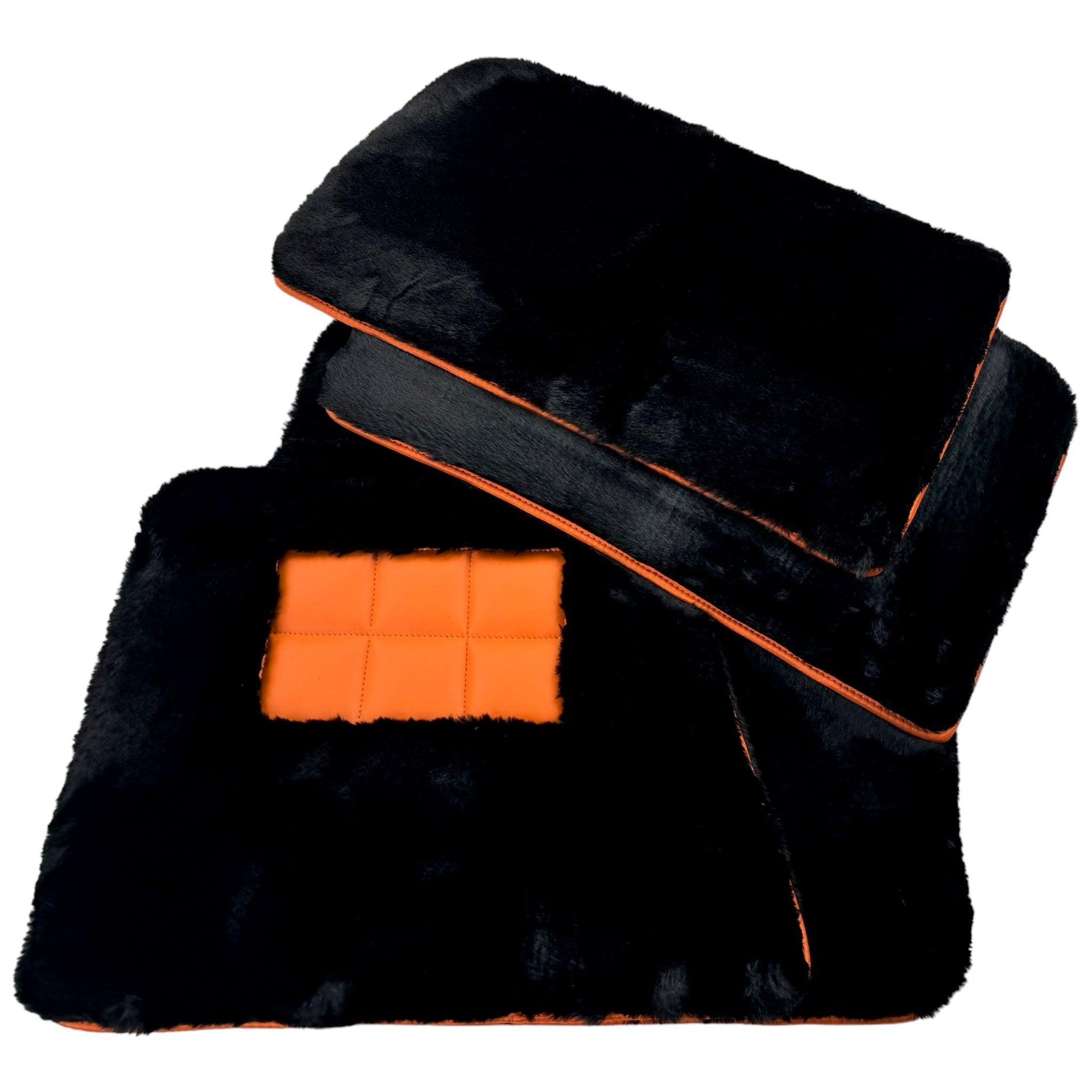 Black Sheepskin Floor Mats for Rolls-Royce Cullinan | Orange Trim - AutoWin