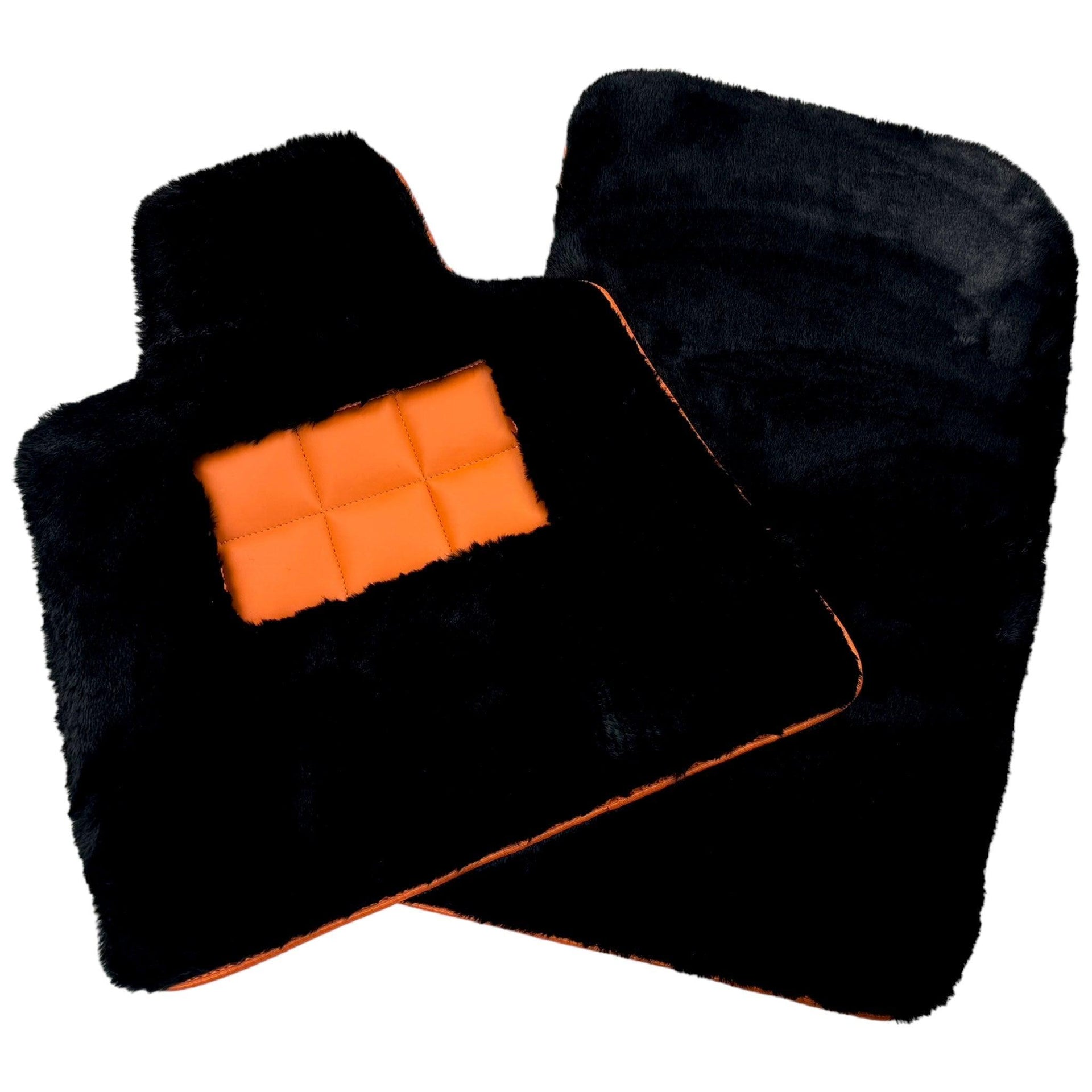 Black Sheepskin Floor Mats for Rolls-Royce Cullinan | Orange Trim - AutoWin