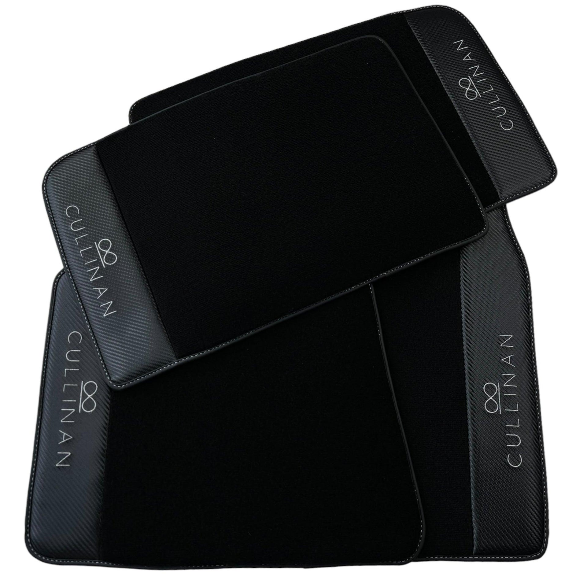 Black Floor Mats for Rolls Royce Cullinan with Carbon Fiber Leather - AutoWin