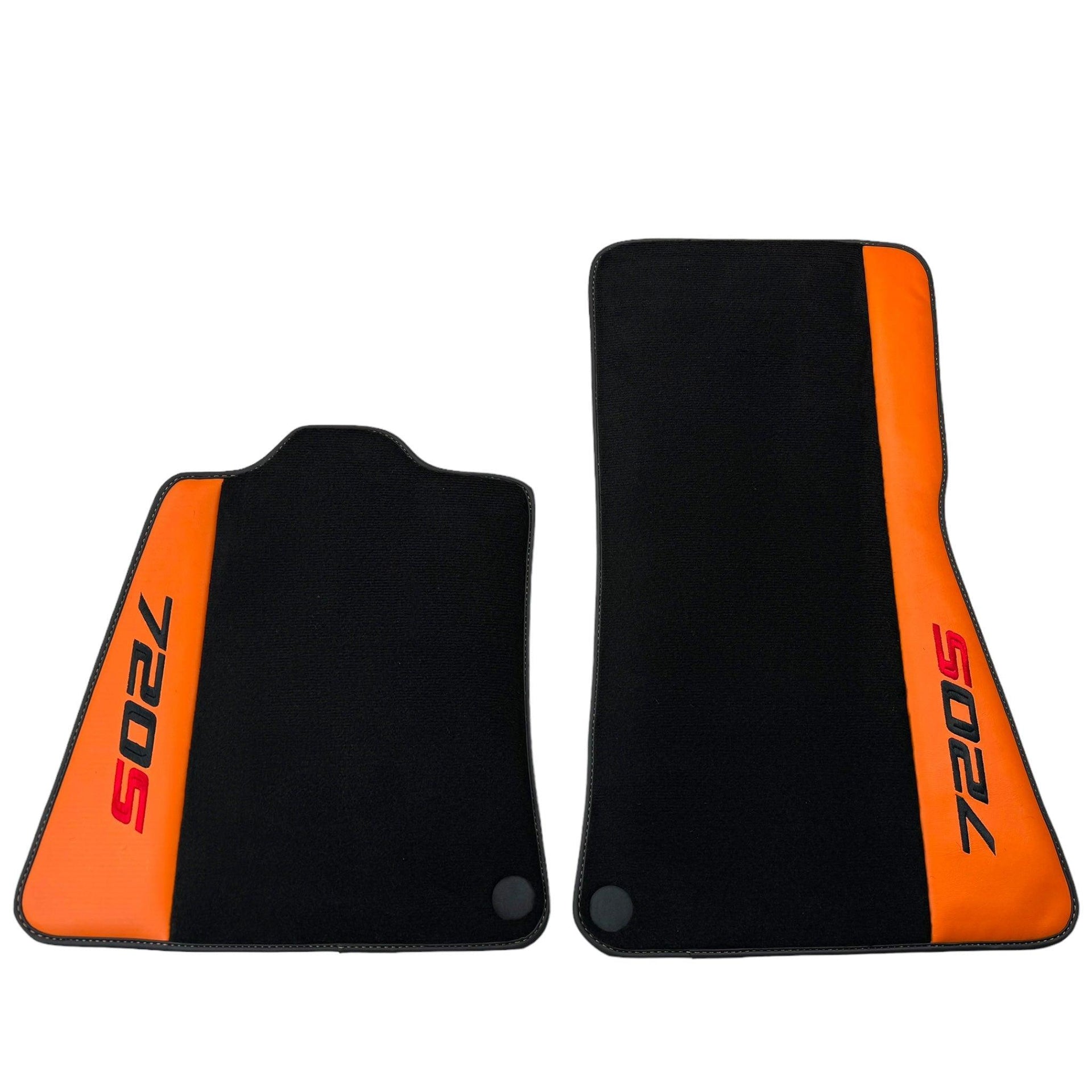 Black Floor Mats for McLaren 720S (2017-2021) with Orange Leather - AutoWin