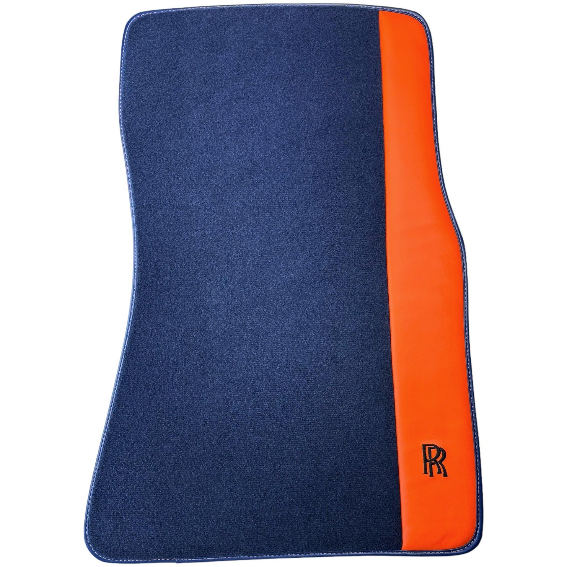 Dark Blue Floor Mats for Rolls Royce Cullinan with Orange Leather - AutoWin