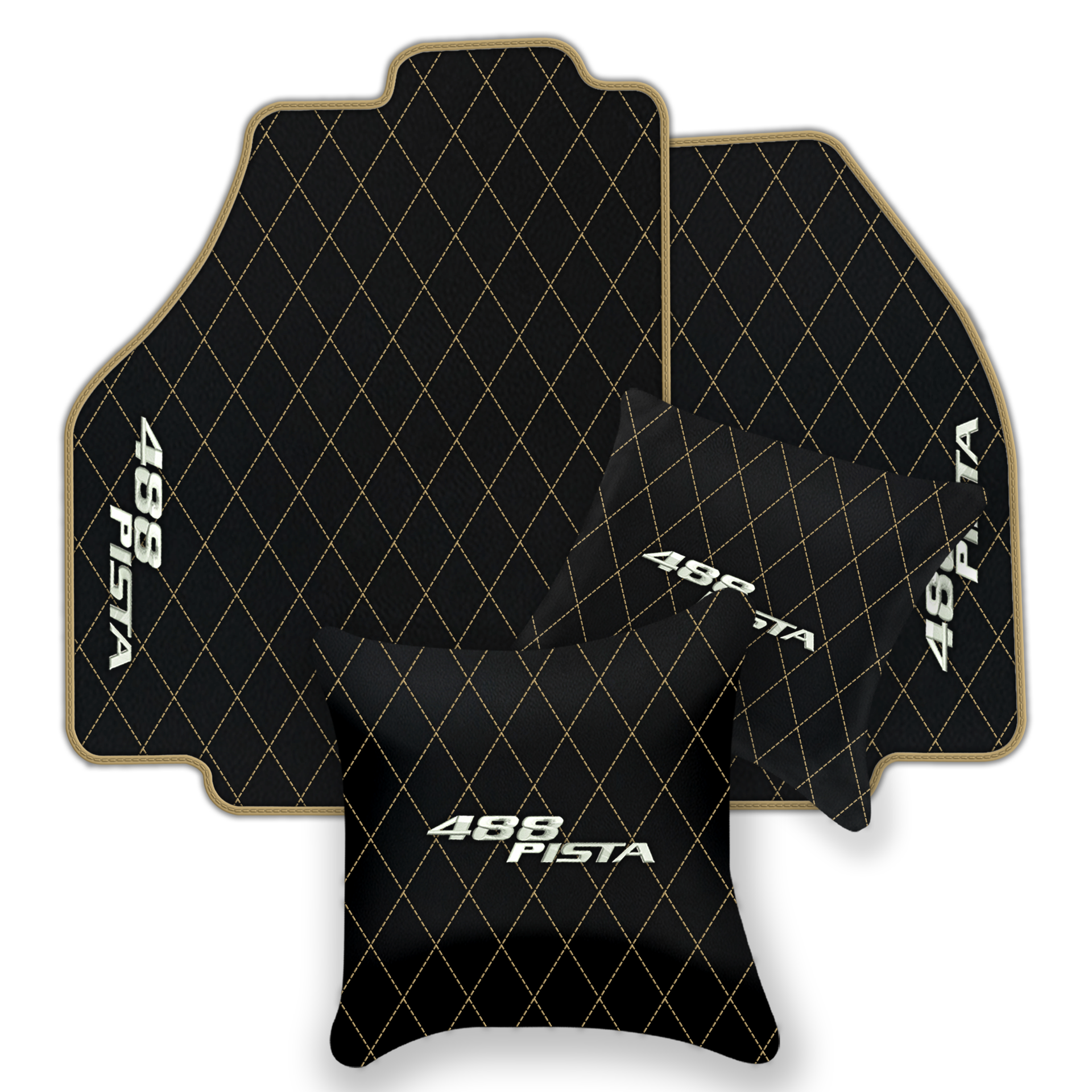 Luxury Black Leather Floor Mats for Ferrari 488 GTB (2016-2022)