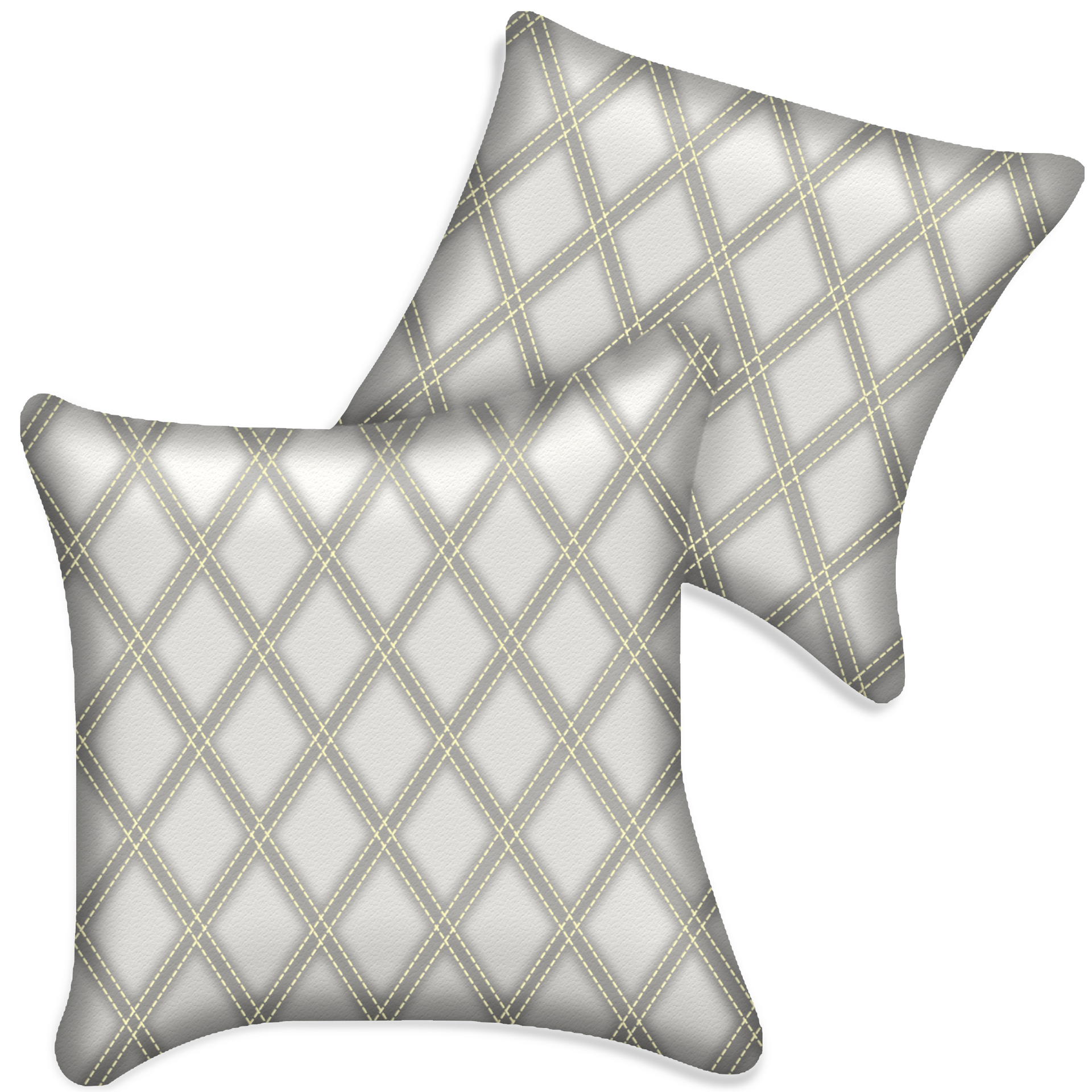 Customizable White Leather Pillows Set of 2 for All Vehicles | Double Diamond Pattern