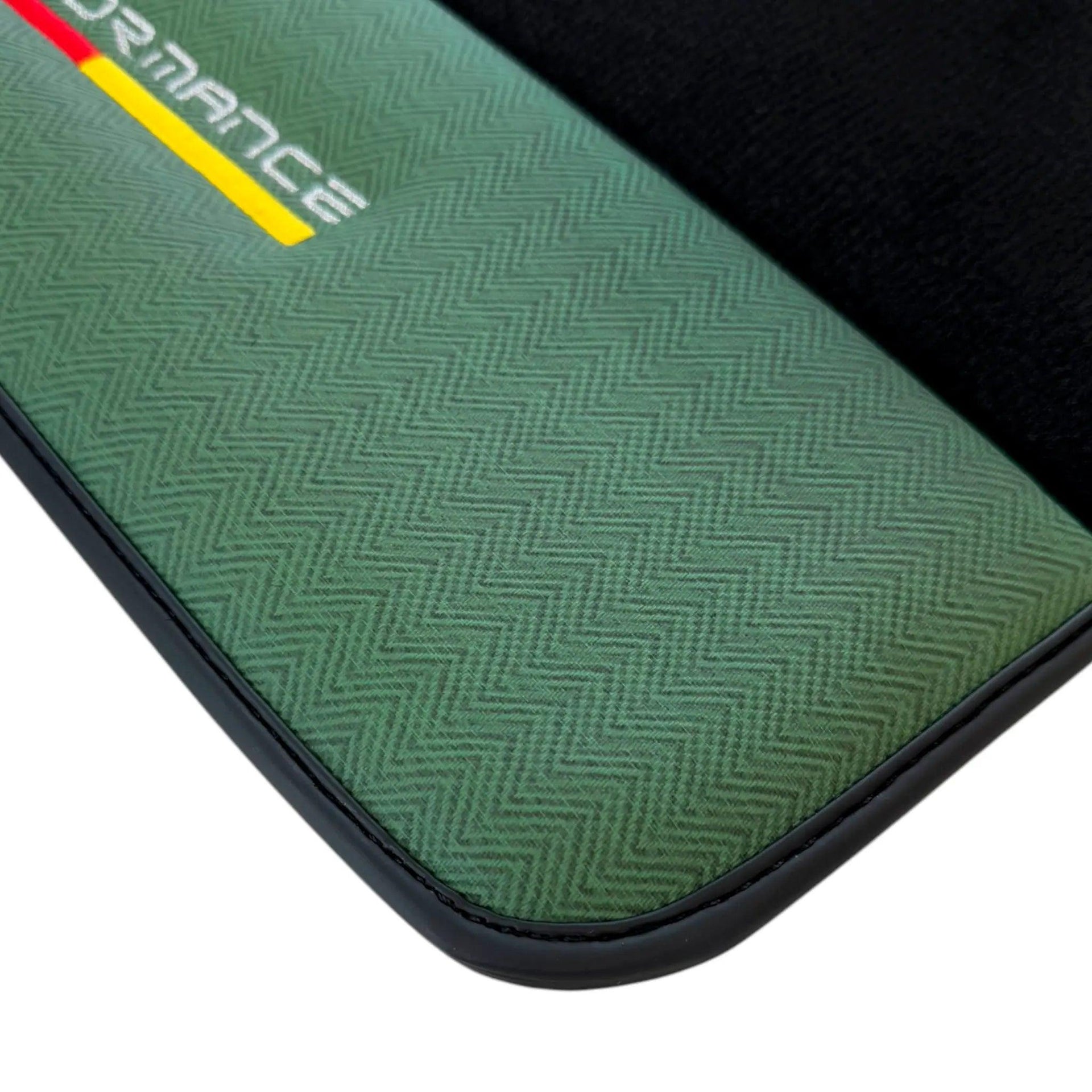 Black Floor Mats for BMW M5 G90 (2023-2026) Sedan with Green Leather ER56 Performance
