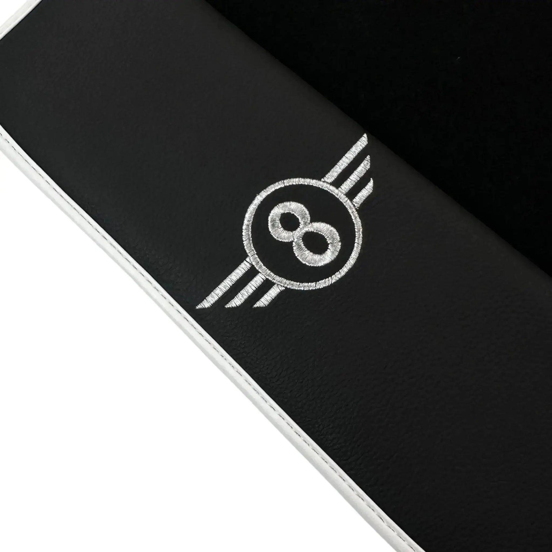 Black Floor Mats for Mini Clubman F54 (2019-2023) with Leather | White Trim - AutoWin