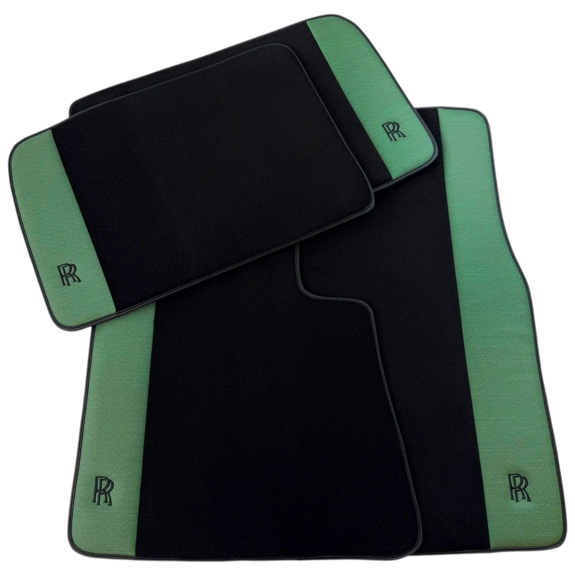 Black Floor Mats for Rolls Royce Ghost Series I (2010-2020) with Green Leather
