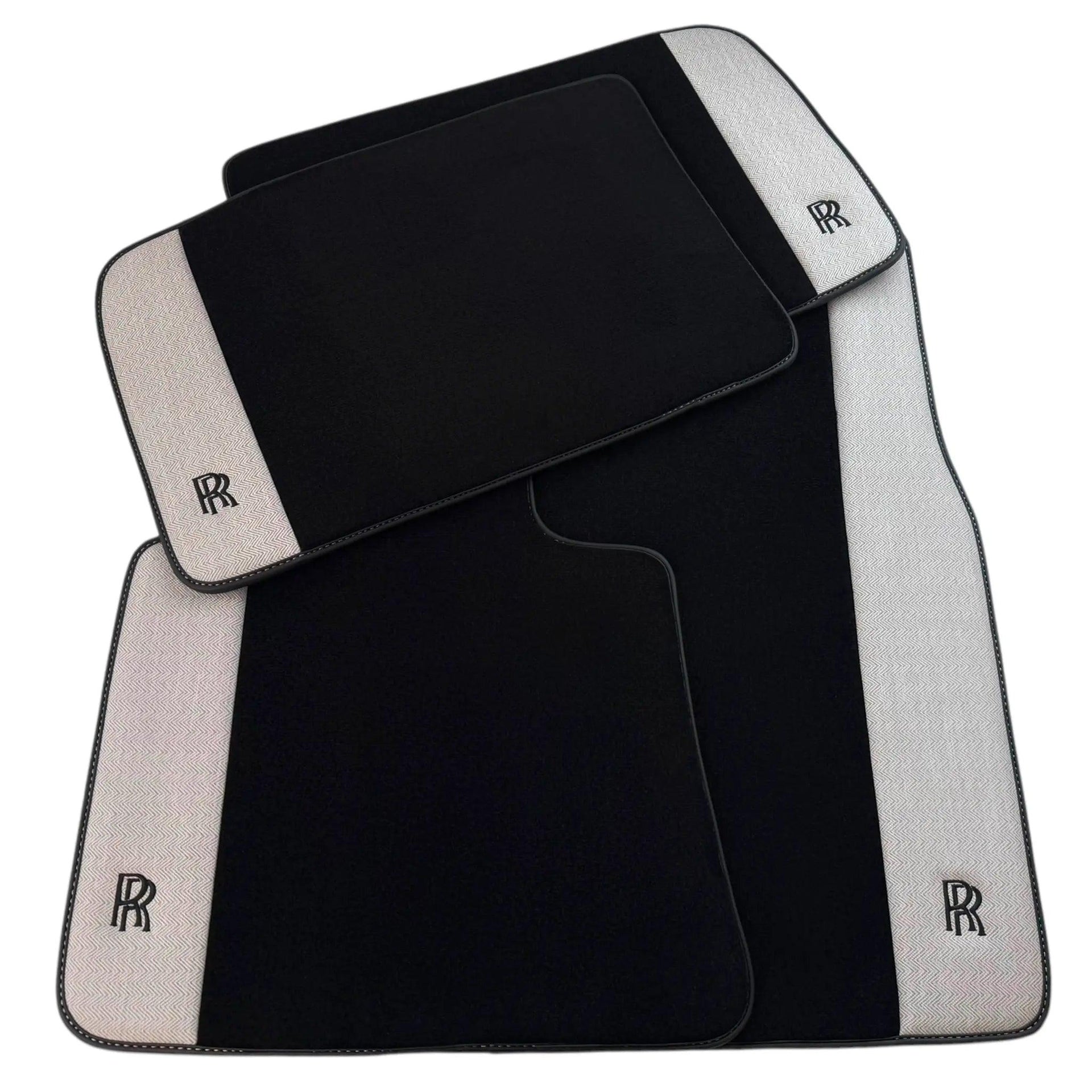 Black Floor Mats for Rolls Royce Phantom Drophead Coupe (2007-2016) with Gray Leather Borders