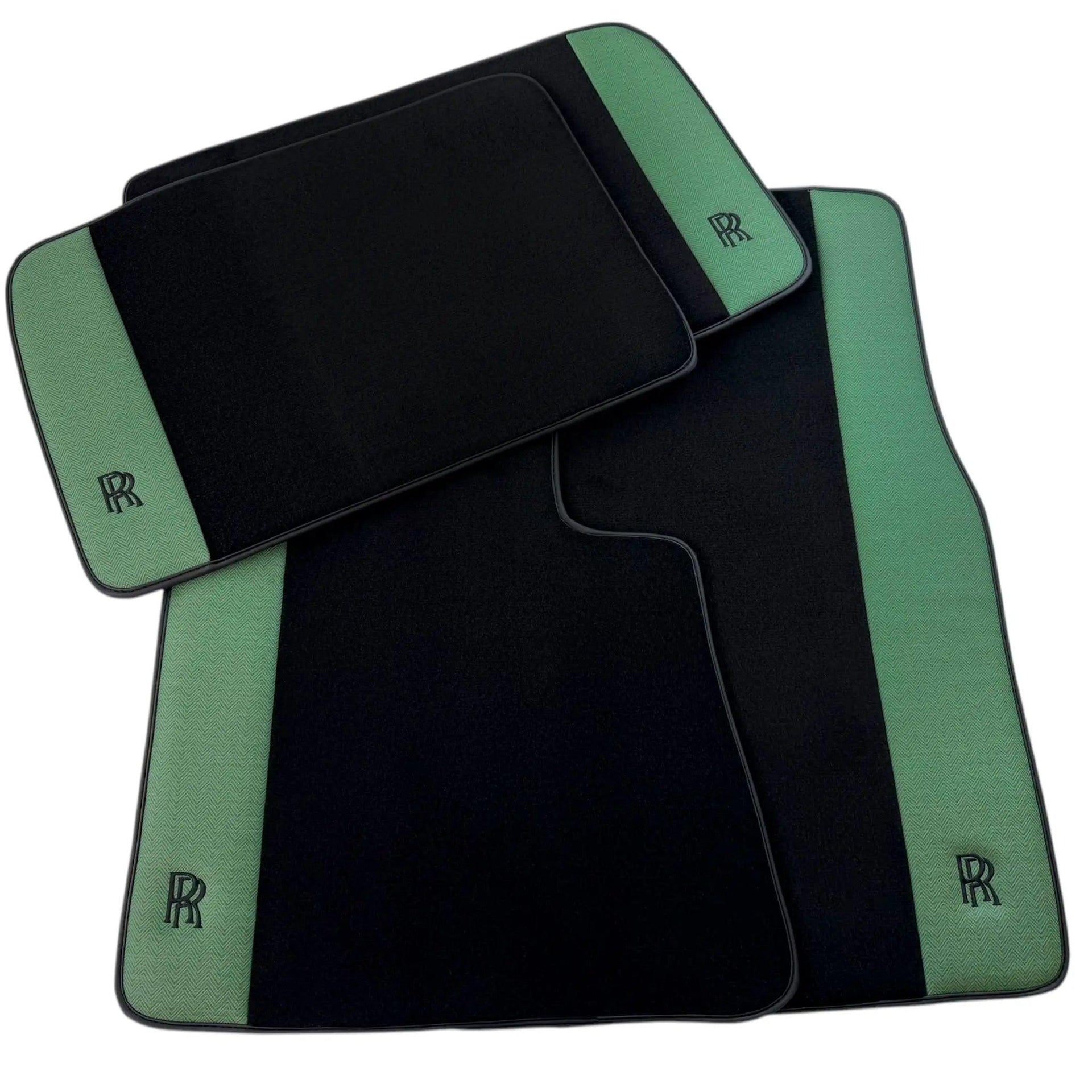 Black Floor Mats for Rolls Royce Shadow (1965-1977) with Green Leather