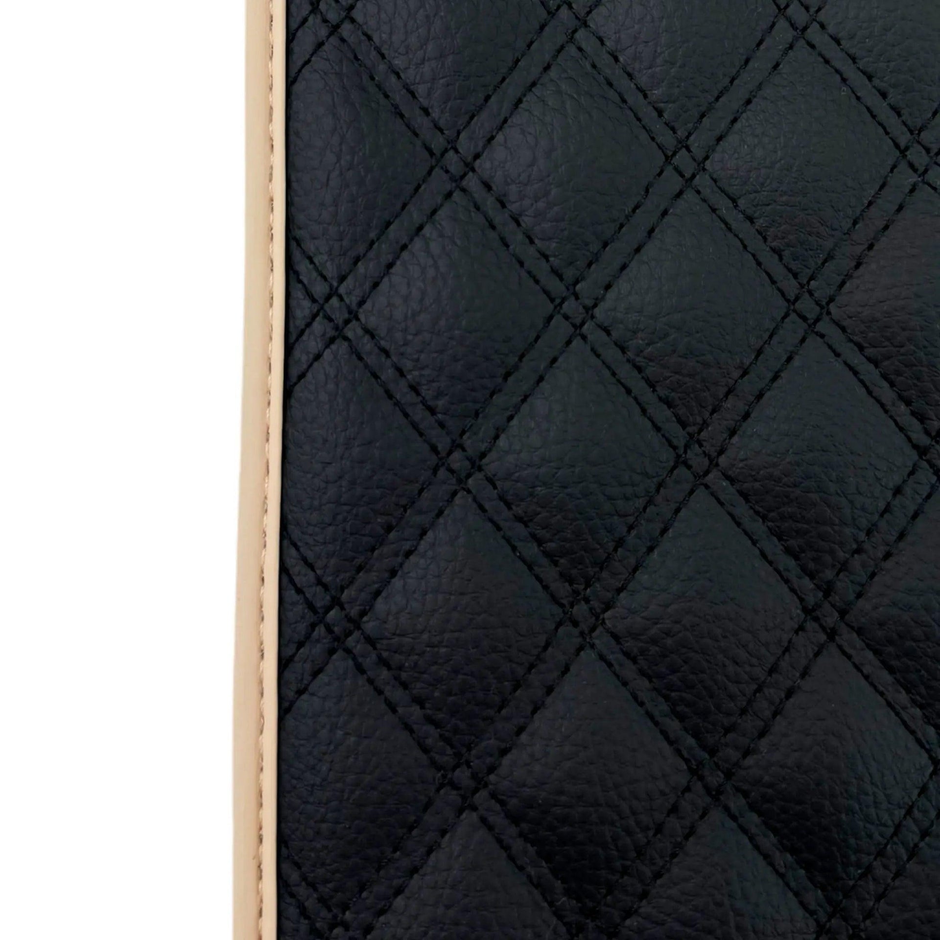 Black Stitched Leather Floor Mats with Logo for Maserati GranCabrio MC (2013-2019) | Beige Trim - AutoWin