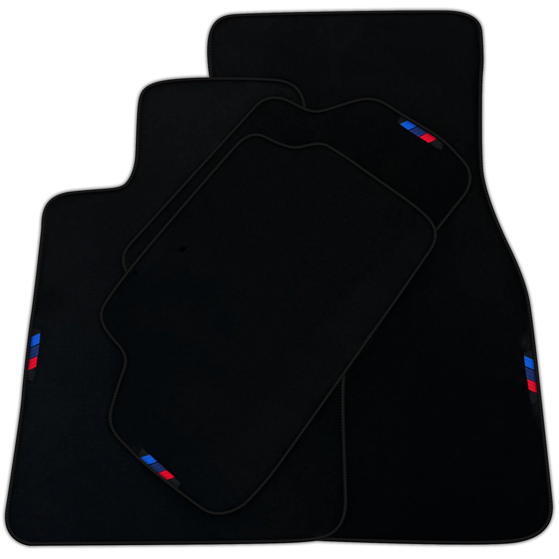 Black Mats For BMW 5 Series E34 Sedan | Blue Trim | Various Trim Colors