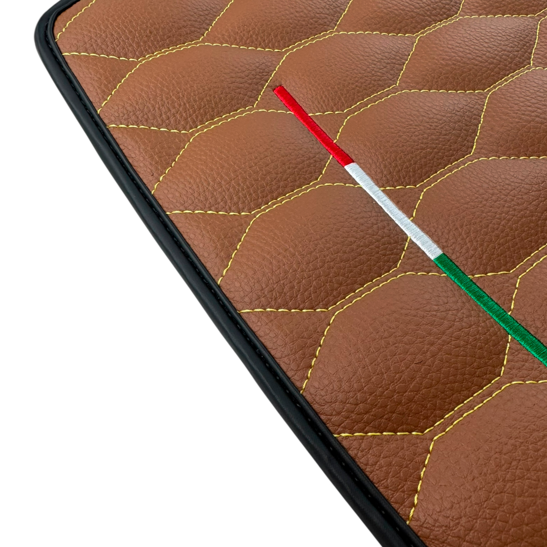 Brown Leather Viper Hex Pattern Floor Mats for Ferrari Purosangue (2023-2024) with Italian Flag