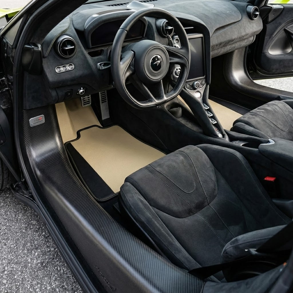 Black Floor Mats for McLaren 750S (2023-2025) with Green Leather - AutoWin