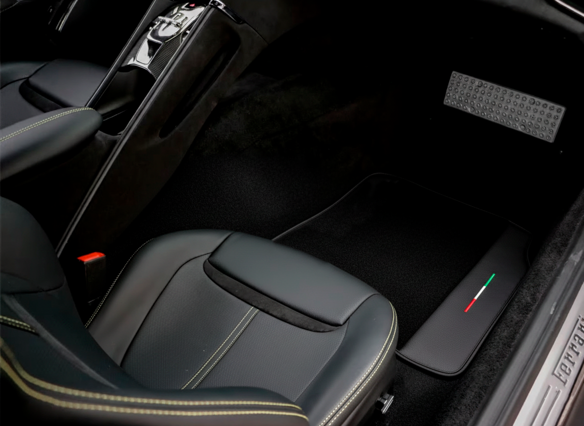 Black Floor Mats for Ferrari Dino 308 GT4 (1973-1979) with Leather | Italian Edition - AutoWin.EU