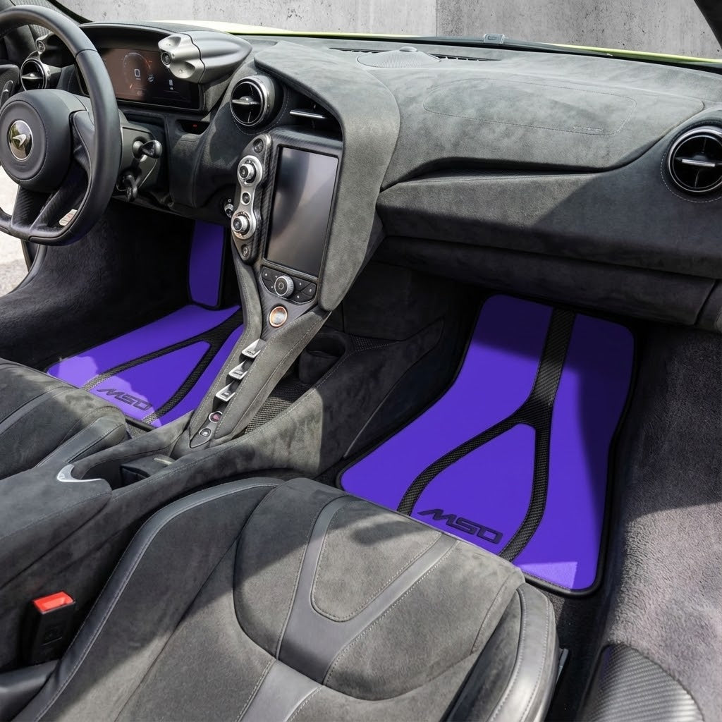 Black Floor Mats for McLaren 750S (2023-2025) with Green Leather - AutoWin