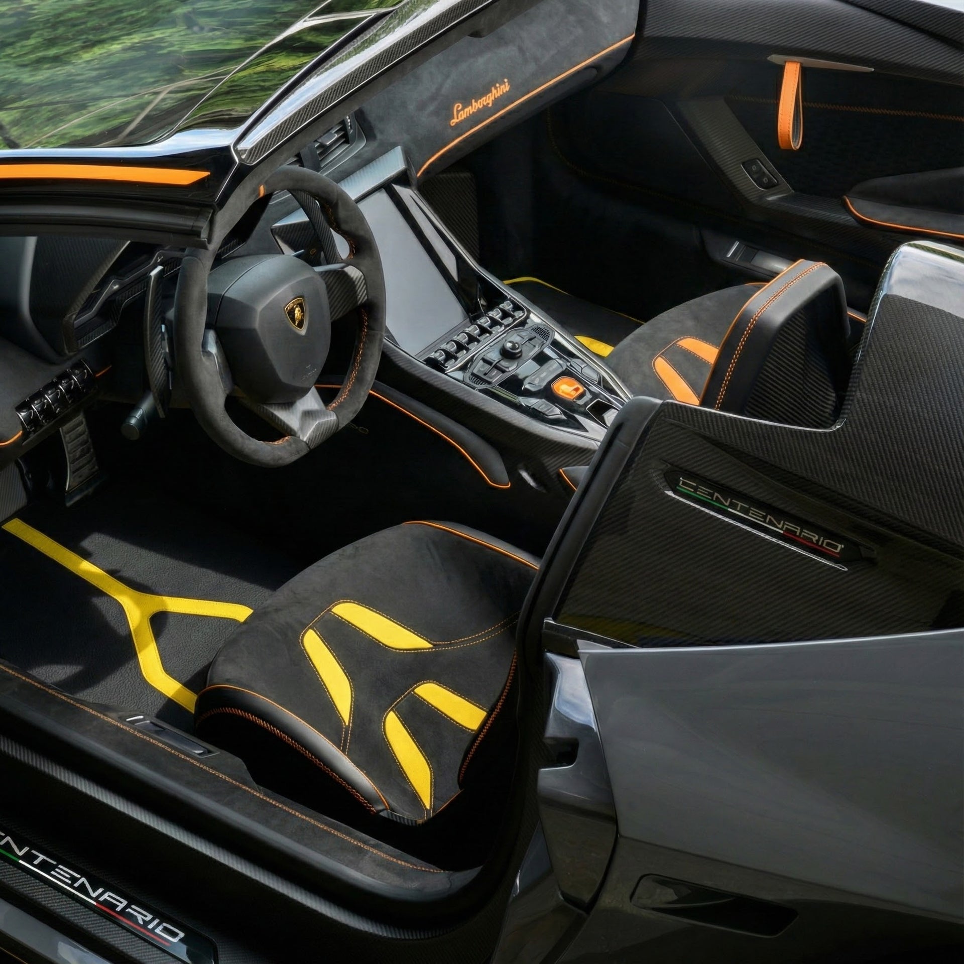 Customizable Black Floor Mats for Lamborghini Centenario (2016-2017) with Carbon Fiber - AutoWin.EU