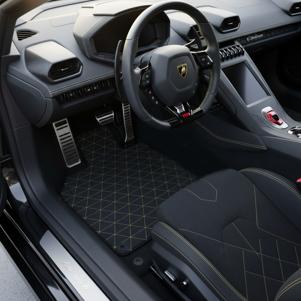 Customizable Leather Floor Mats with Viper Hex Pattern for Lamborghini Huracan STO (2021-2024) - AutoWin