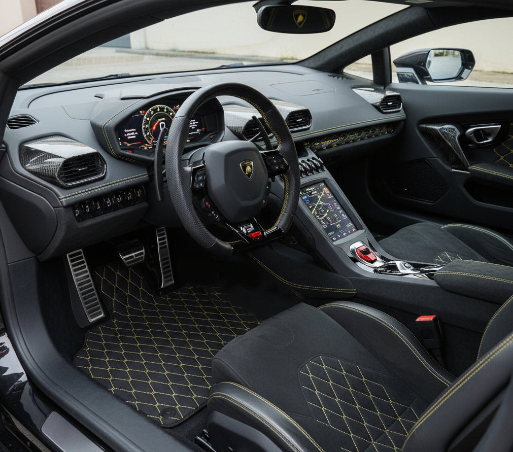 Customizable Leather Floor Mats with Viper Hex Pattern for Lamborghini Huracan STO (2021-2024) - AutoWin