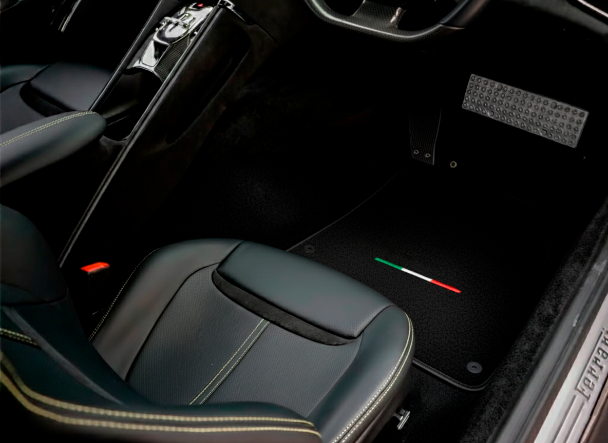 Black Floor Mats for Ferrari Dino 308 GT4 (1973-1979) with Leather | Italian Edition - AutoWin.EU