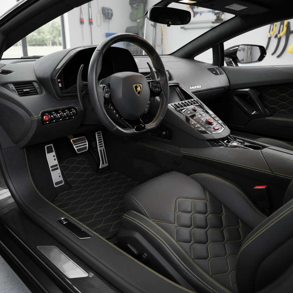 Anpassbare Lederfußmatten mit Doppelrautenmuster für Lamborghini Aventador (2012-2022) - AutoWin