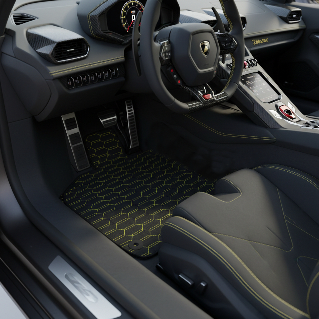 Customizable Leather Floor Mats with Interlaced Hex Pattern for Lamborghini Temerario (2025-2026) - AutoWin