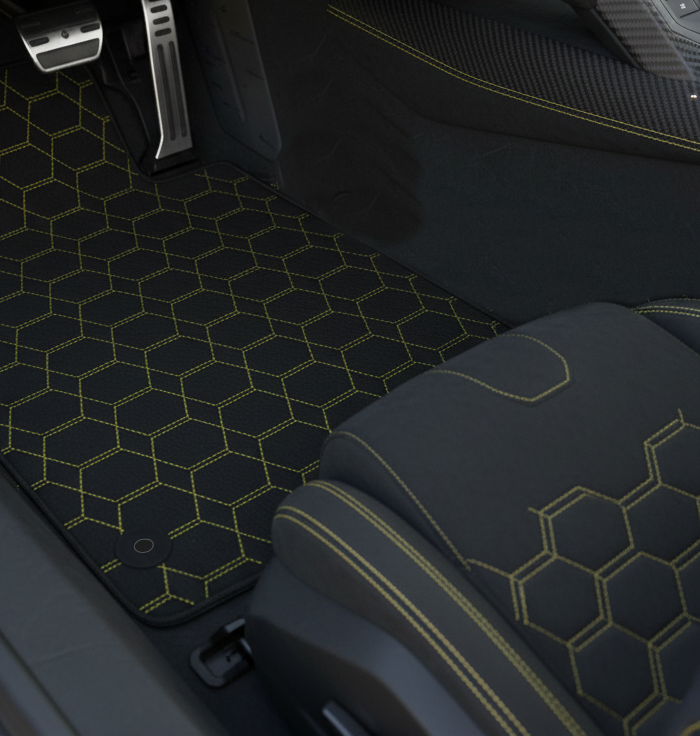Customizable Leather Floor Mats with Interlaced Hex Pattern for Lamborghini Temerario (2025-2026) - AutoWin