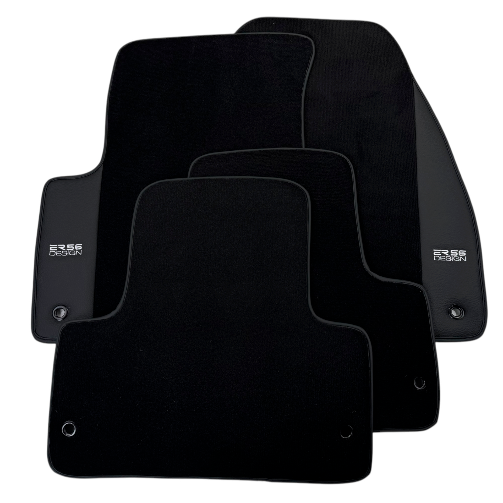 ER56 Design Black Floor Mats for Jeep Renegade (2014-2018) Distance Fixing Points Co-Driver 20cm with Leather