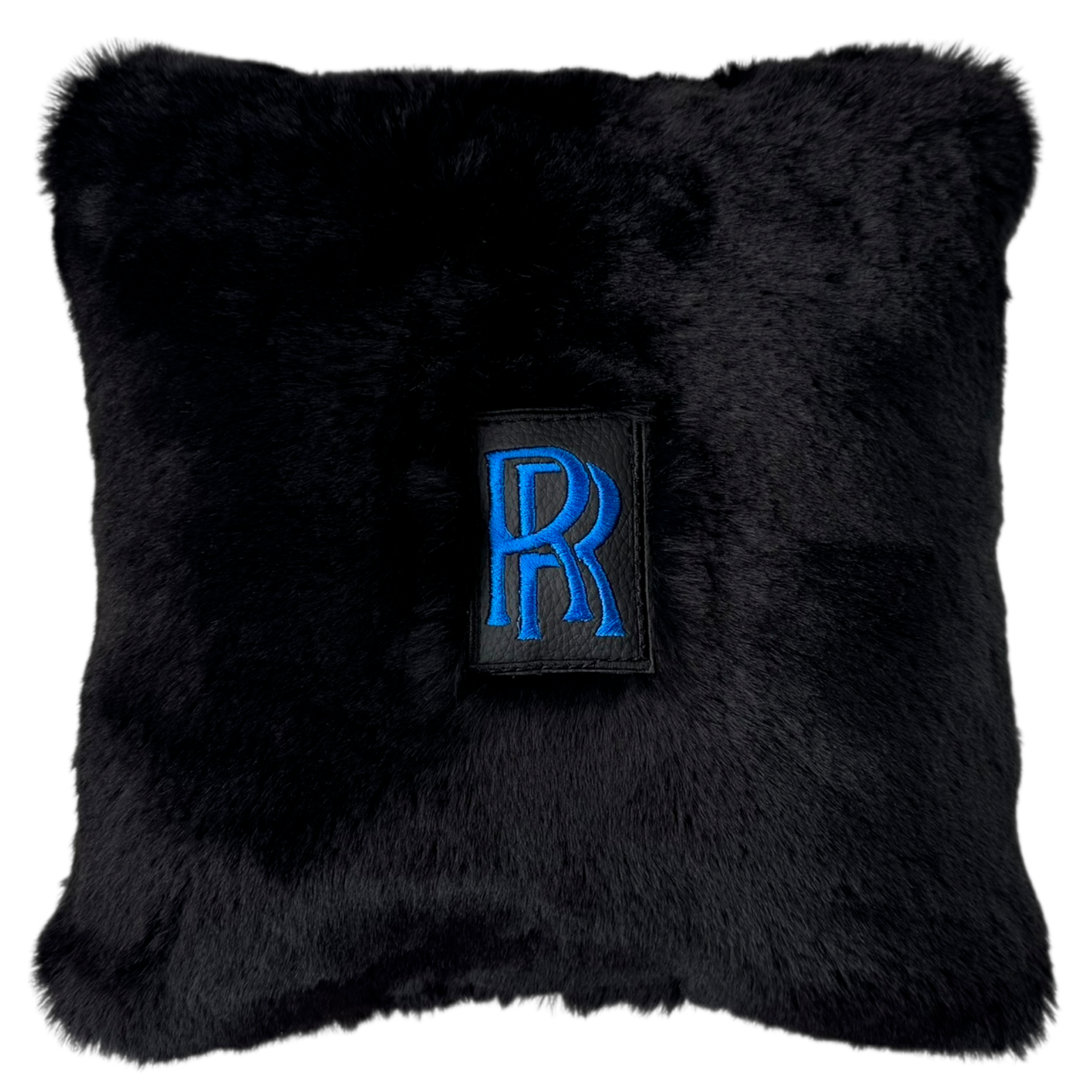 Black Sheepskin Pillows Design Set of 2 for Rolls-Royce Vehicles - Blue Logo