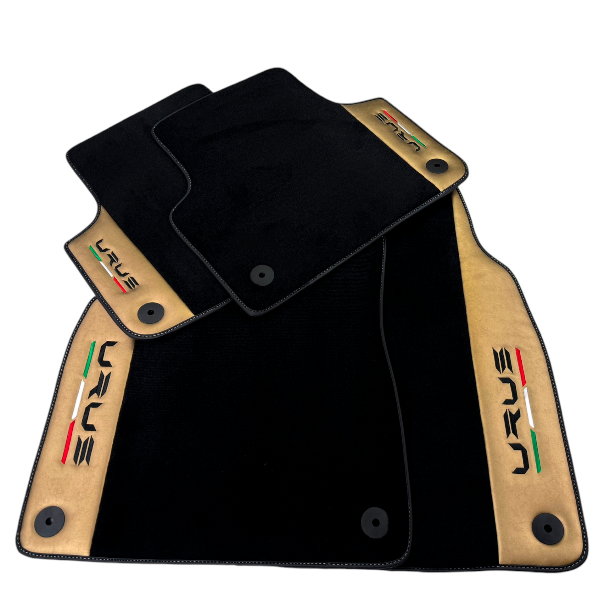 Italian Edition Black Floor Mats for Lamborghini Urus (2018-2026) with Gold Leather Border