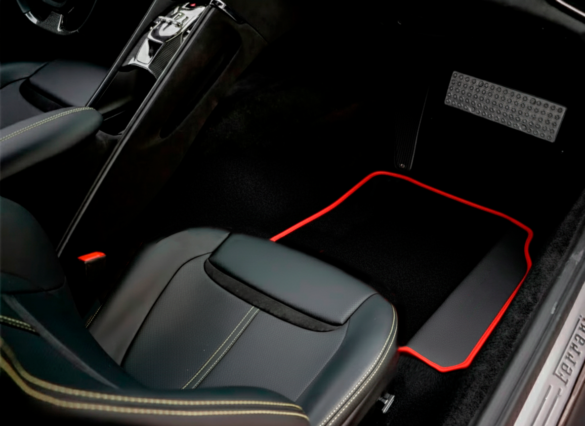 Black Floor Mats for Ferrari Dino 308 GT4 (1973-1979) with Leather | Italian Edition - AutoWin.EU