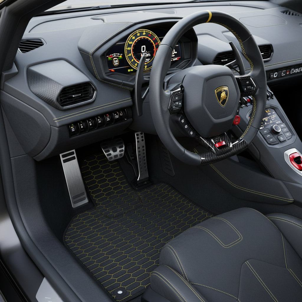Customizable Leather Floor Mats with Viper Hex Pattern for Lamborghini Huracan STO (2021-2024) - AutoWin