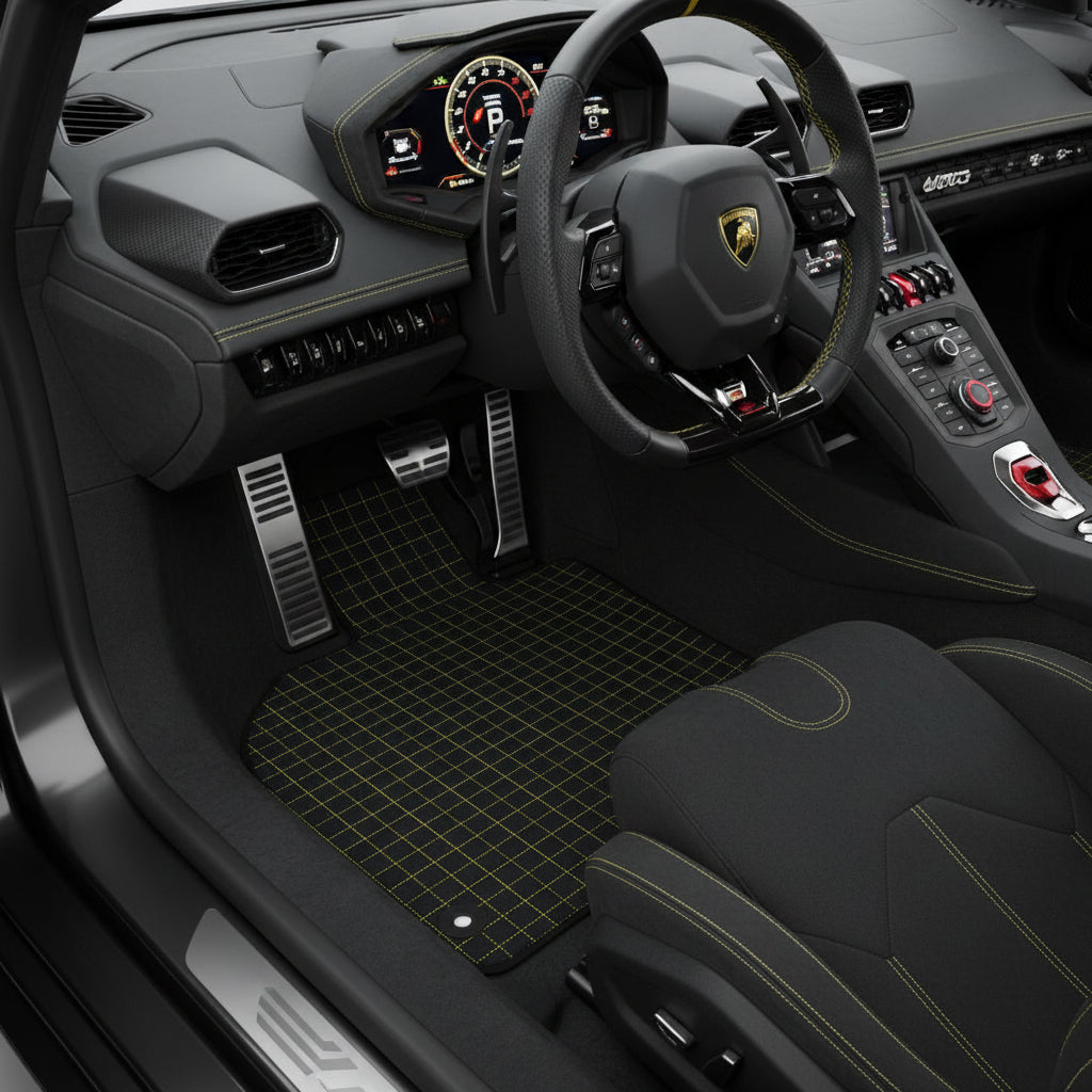 Customizable Leather Floor Mats with Viper Hex Pattern for Lamborghini Huracan STO (2021-2024) - AutoWin