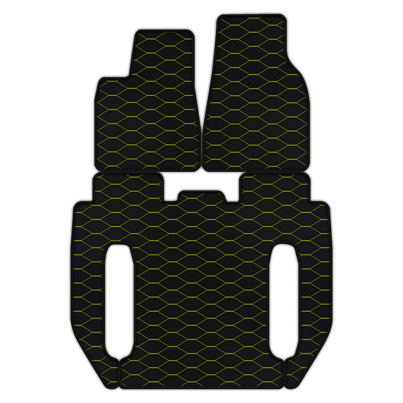 テスラ モデルX用 カスタマイズ可能なレザーフロアマット(バイパーヘックスパターン) - 6人乗り(2016-2025)