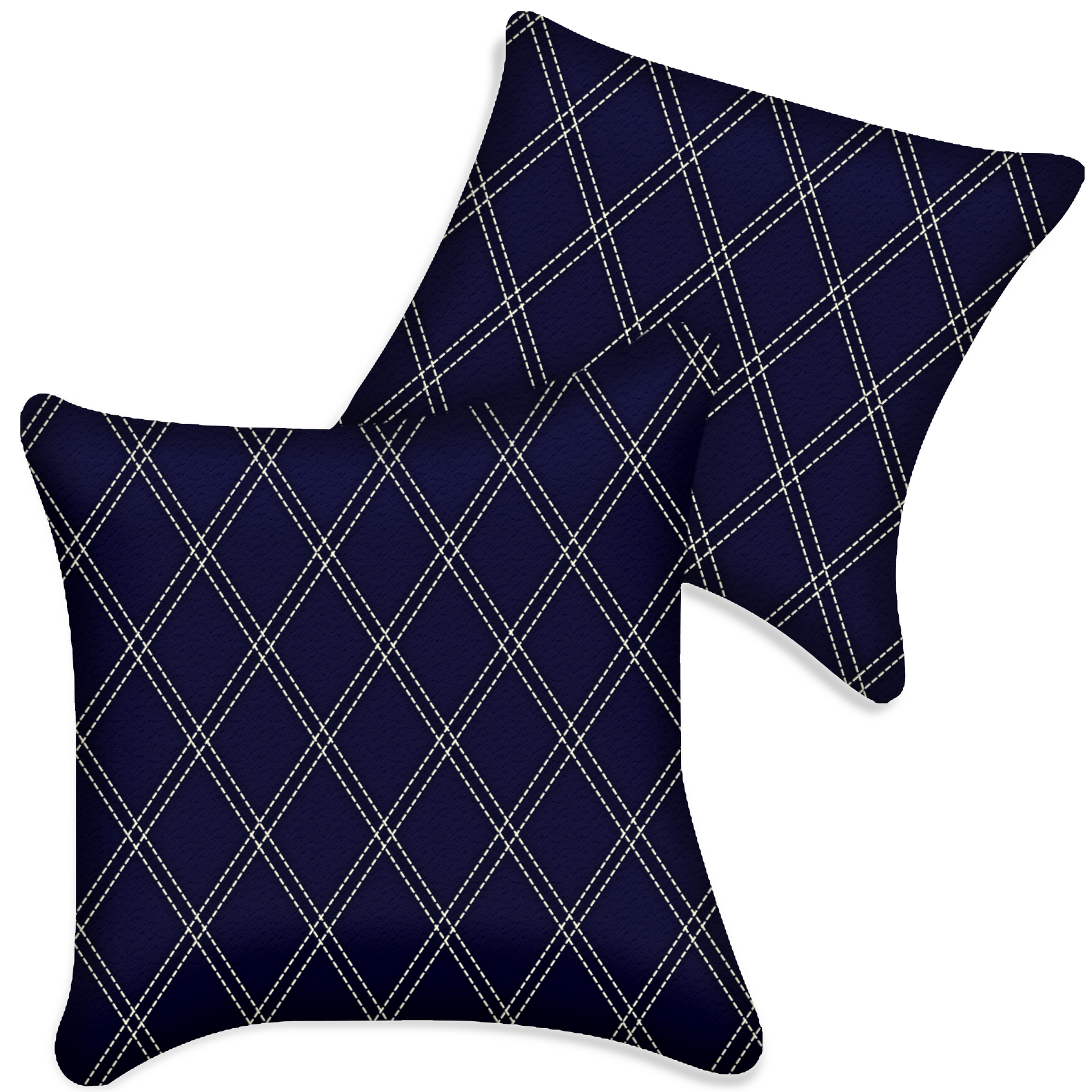 Customizable Dark Blue Leather Pillows Set of 2 for All Vehicles | Double Diamond Pattern