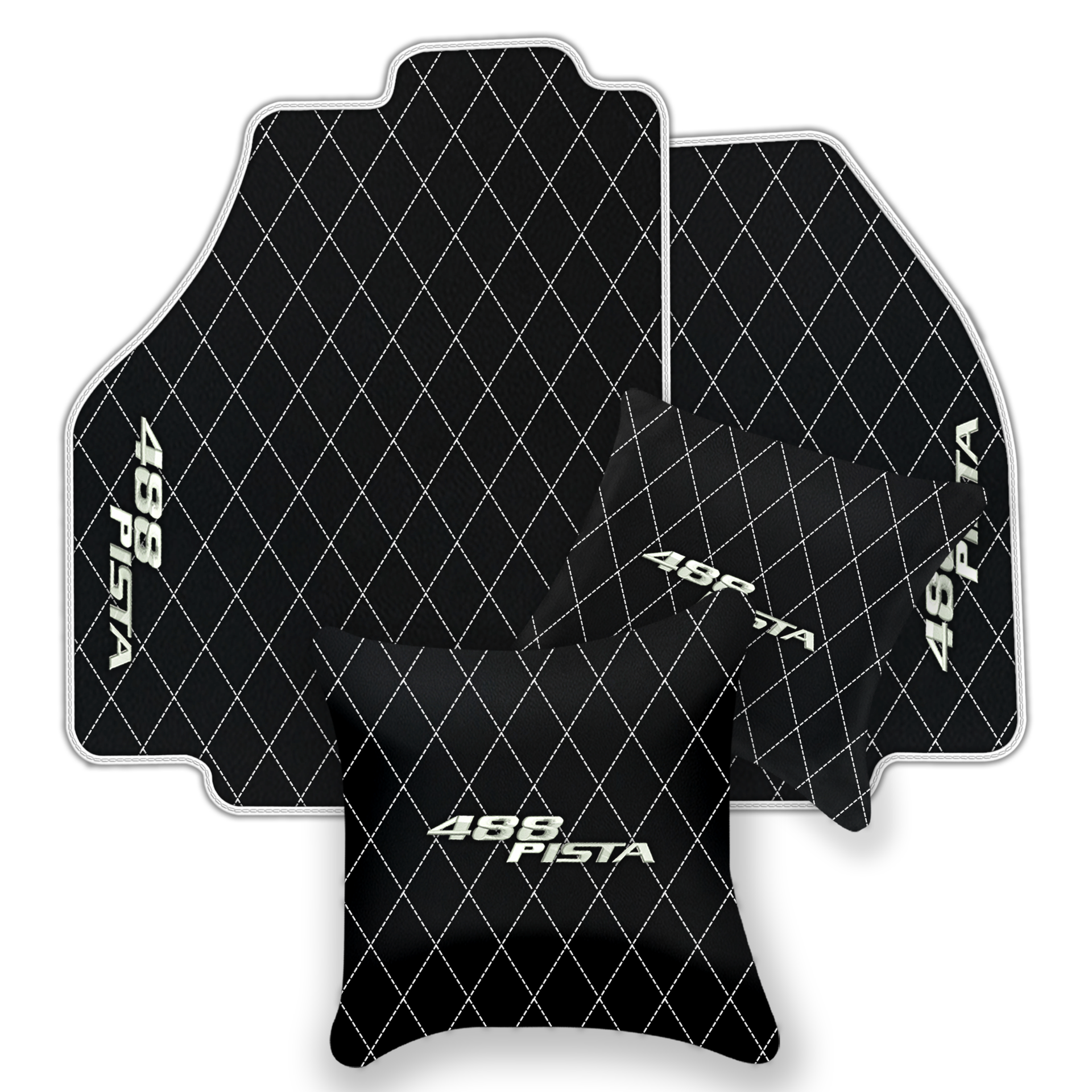 Luxury Black Leather Floor Mats for Ferrari 488 GTB (2016-2022)