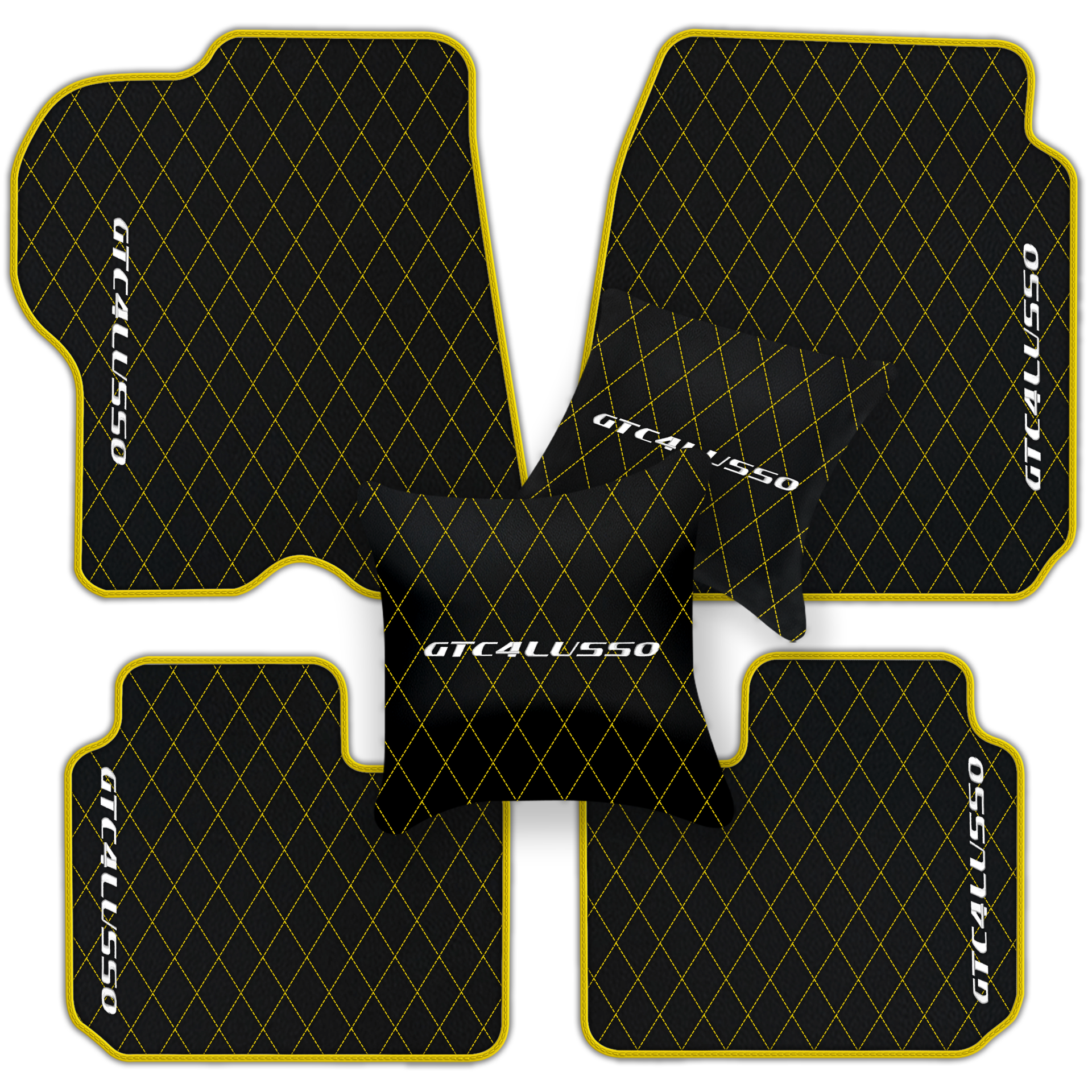 Luxury Black Leather Floor Mats for Ferrari Roma (2021-2024)