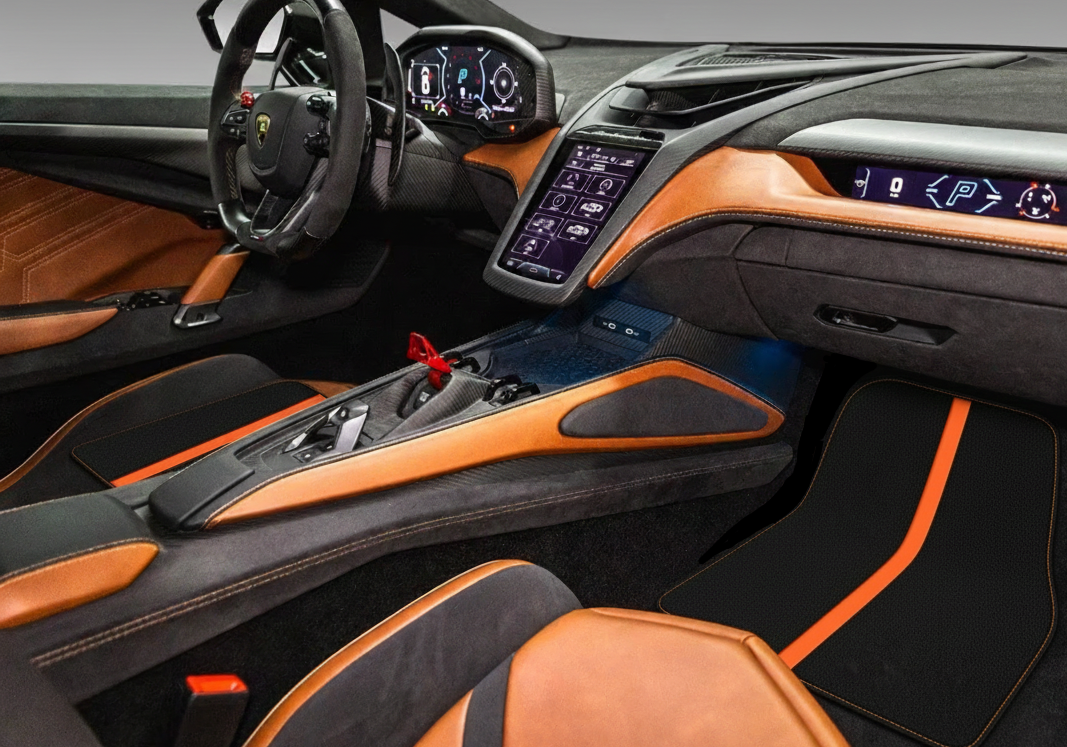 Customizable Floor Mats From Carpet with Leather for Lamborghini Revuelto (2024-2025) - AutoWin