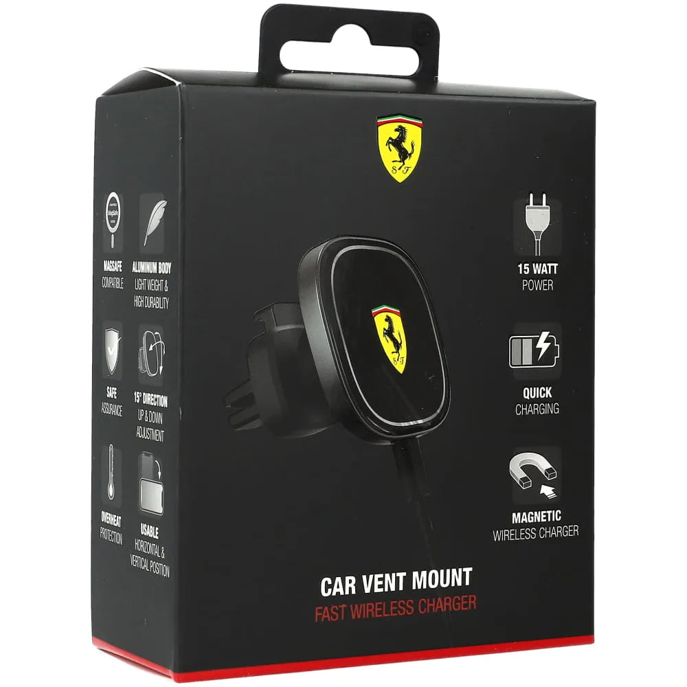 Black Ferrari MagSafe Car Vent Mount with 15W Wireless Charging