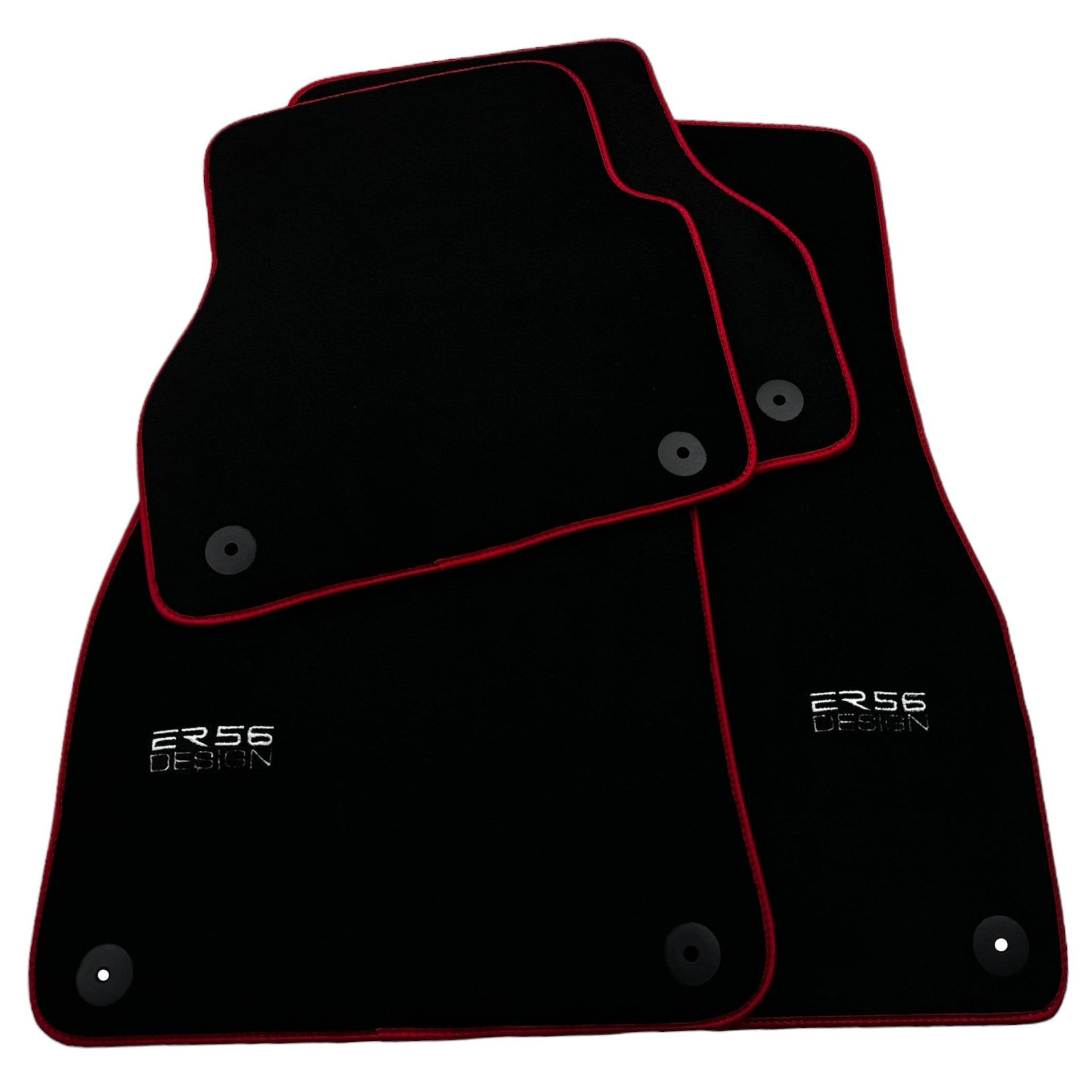 Black Floor Mats For Audi A6 - C8 Sedan (2018-2023) ER56 Design with Red Trim - AutoWin