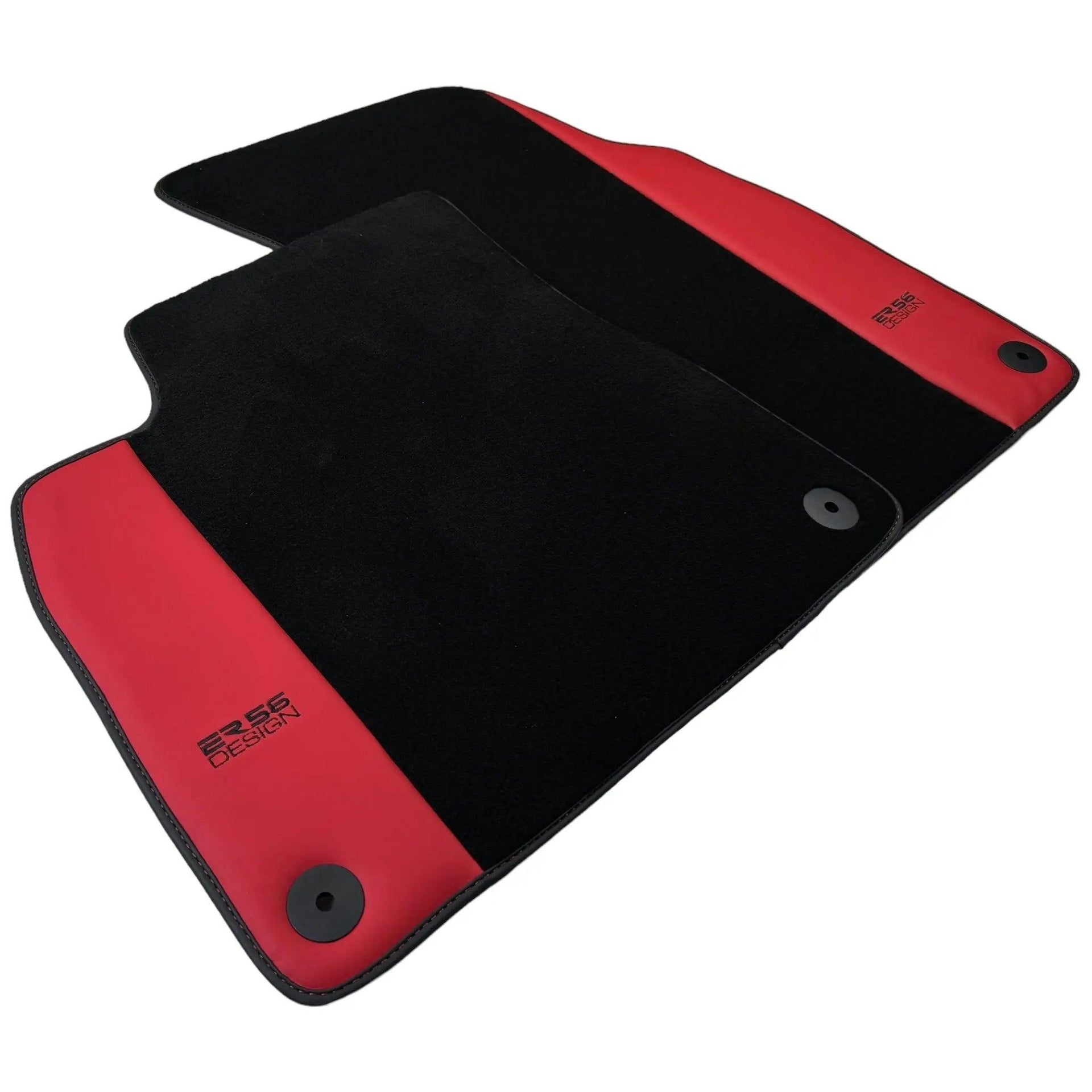 Black Floor Mats for Audi Q8 e-tron (2023-2025) with Red Leather | ER56 Design - AutoWin