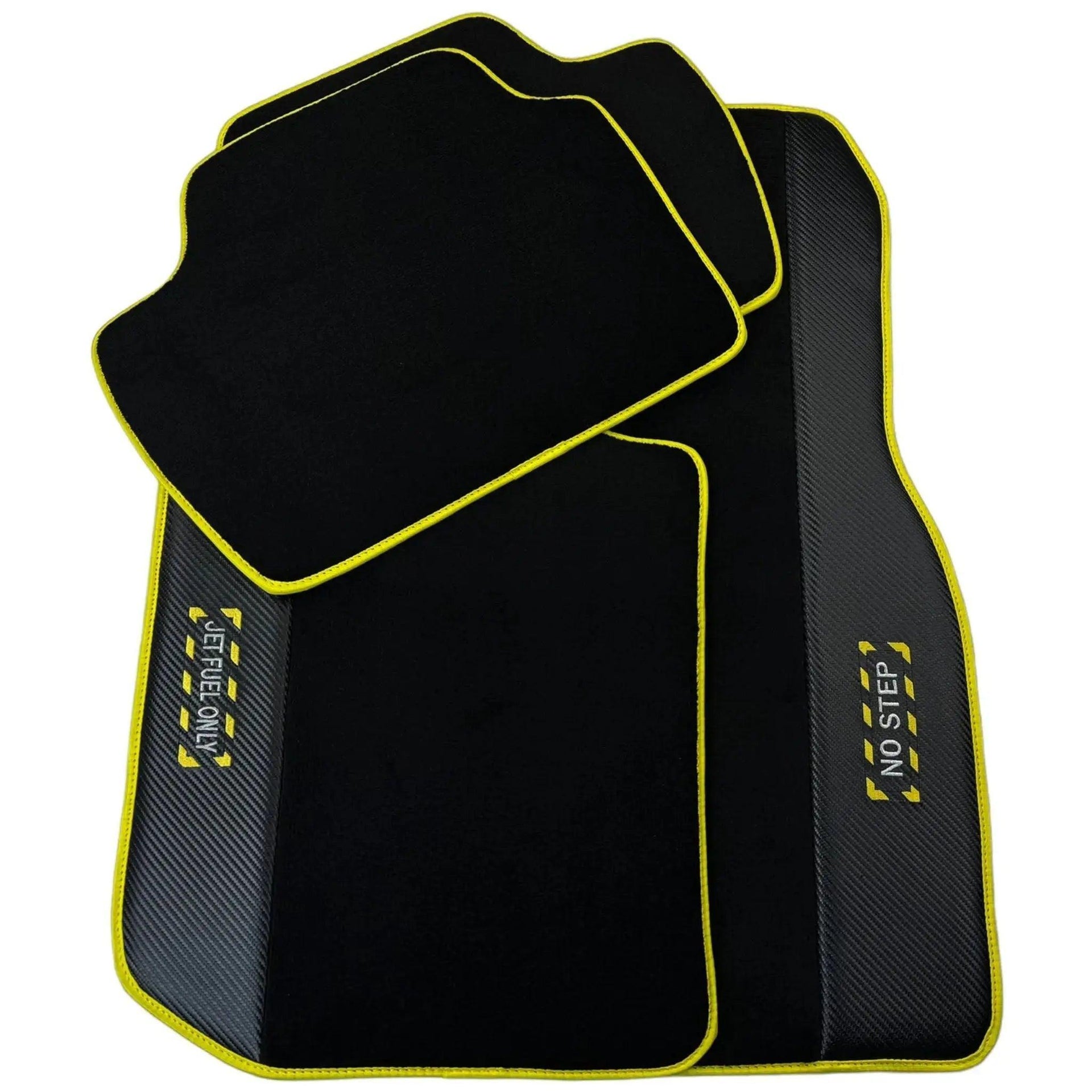 Black Floor Mats For BMW 3 Series E46 Coupe | Fighter Jet Edition | Yellow Trim - AutoWin