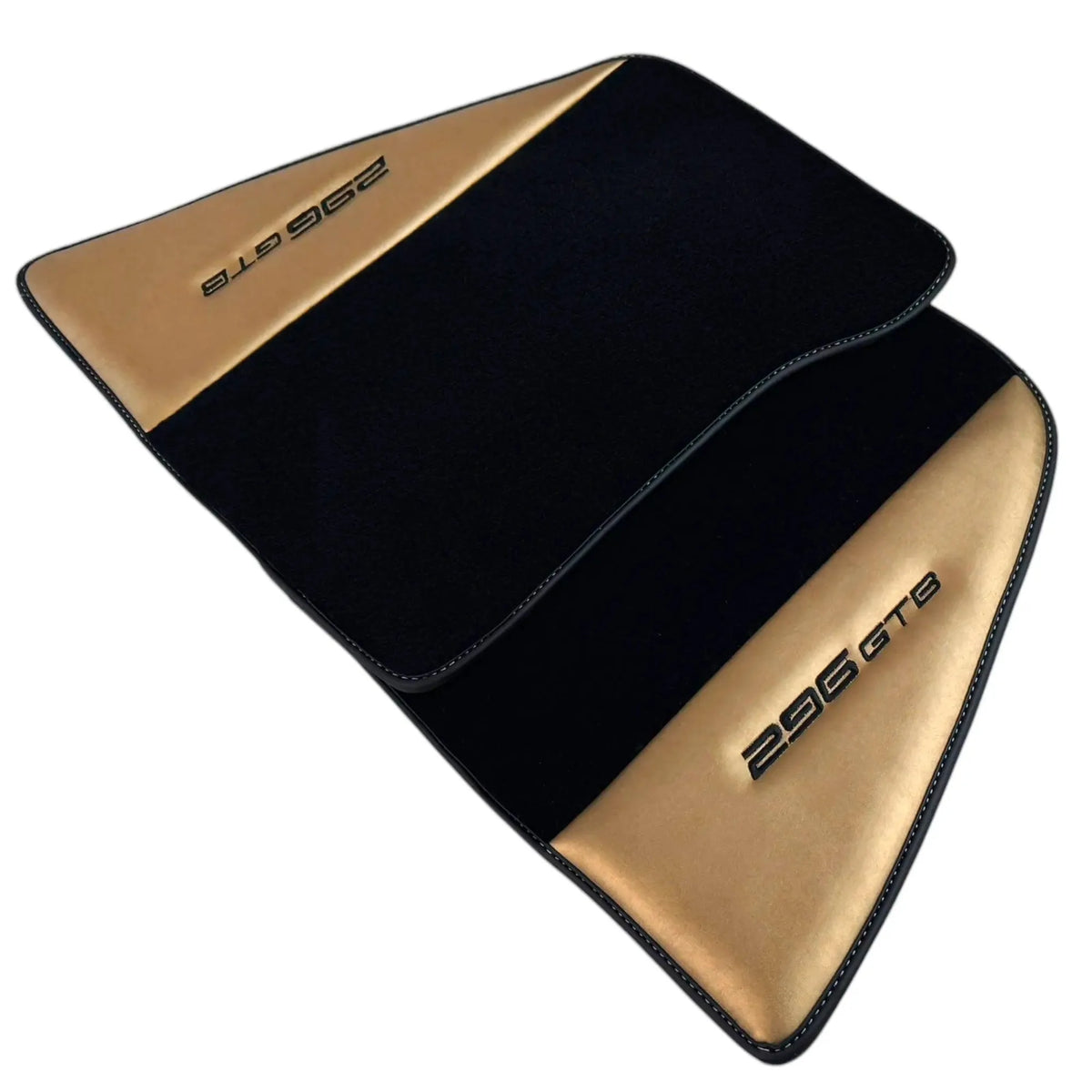 Black Floor Mats for Ferrari 296 GTB (2022-2027) with Gold Leather