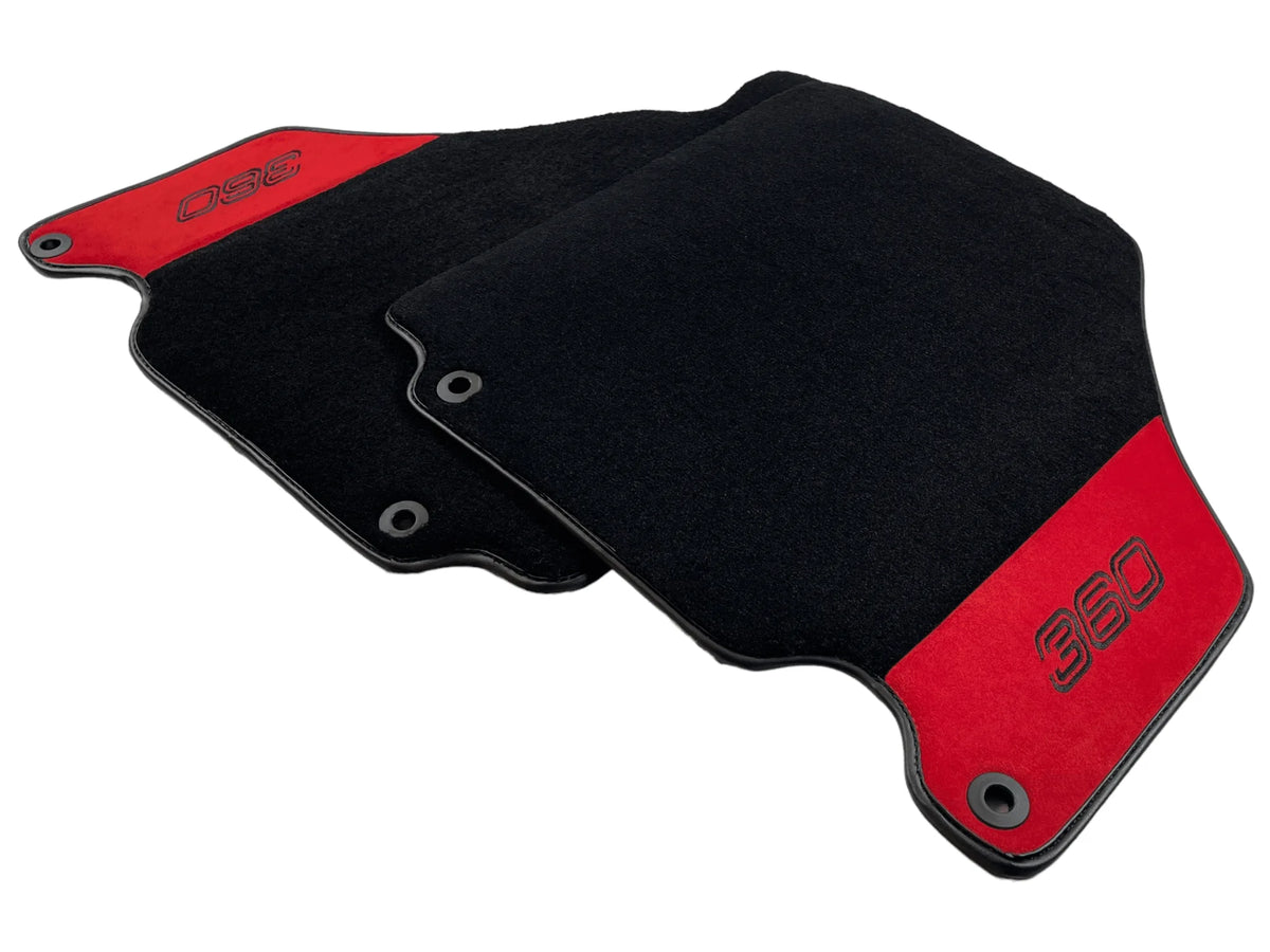 Black Floor Mats For Ferrari 360 Modena 1999-2005 With Red Alcantara Leather - AutoWin