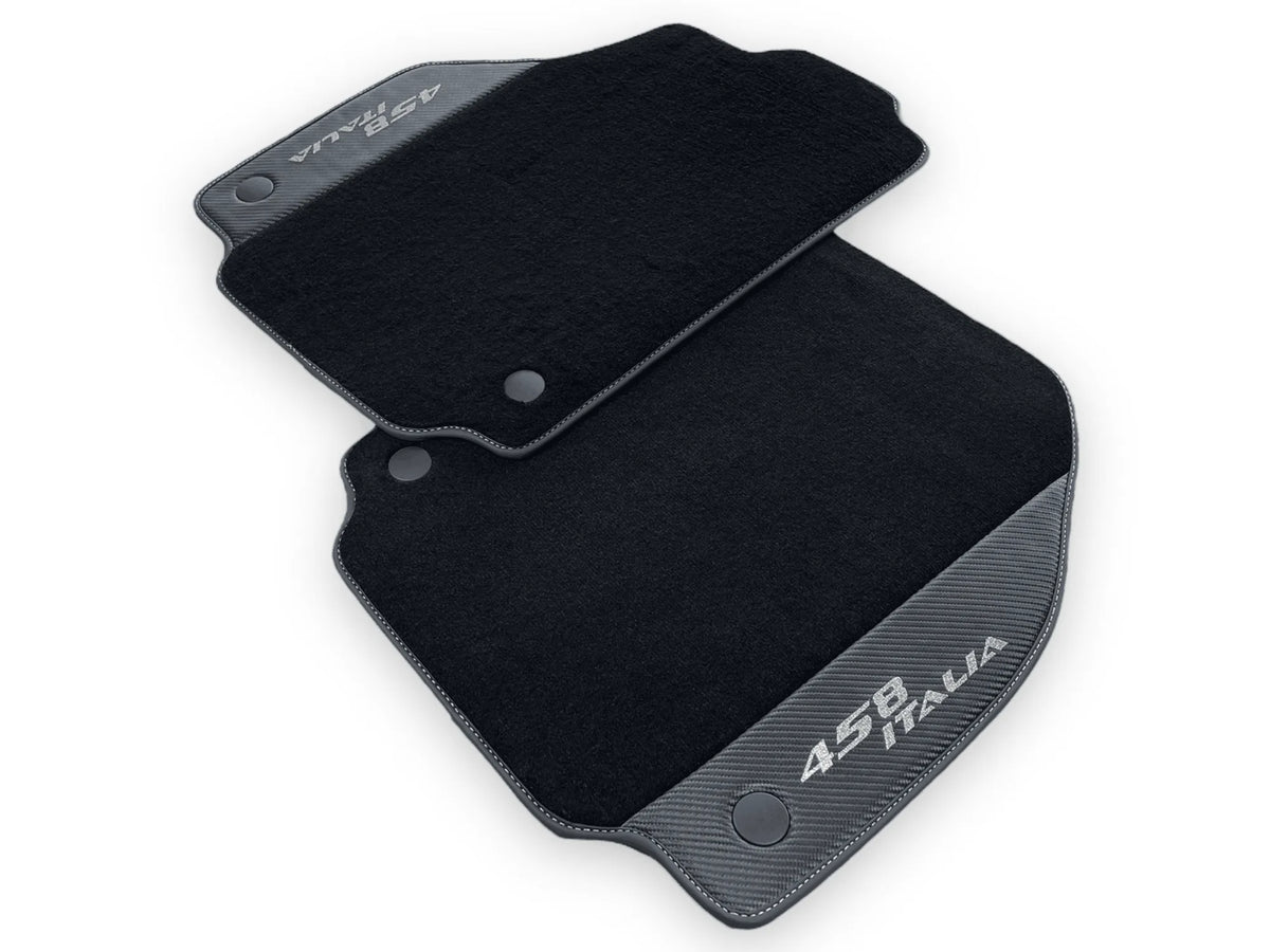 Black Floor Mats For Ferrari 458 Italia 2009-2015 With Carbon Fiber Leather - AutoWin