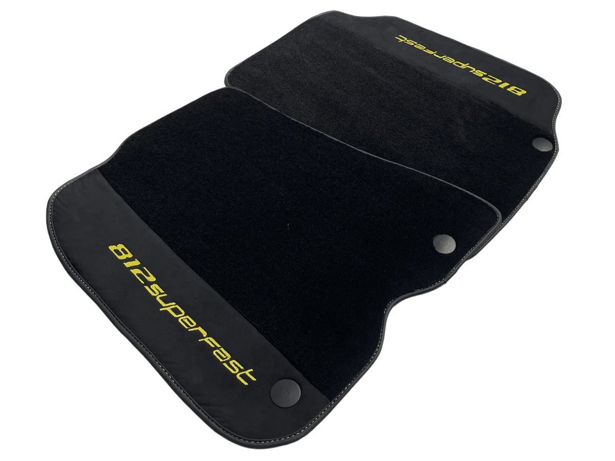 Black Floor Mats For Ferrari 812 Superfast With Alcantara Leather Yellow Edition - AutoWin