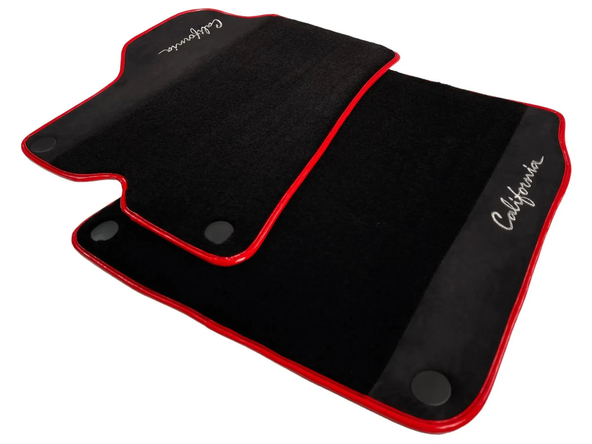 Black Floor Mats For Ferrari California 2008-2014 With Alcantara Red Trim - AutoWin