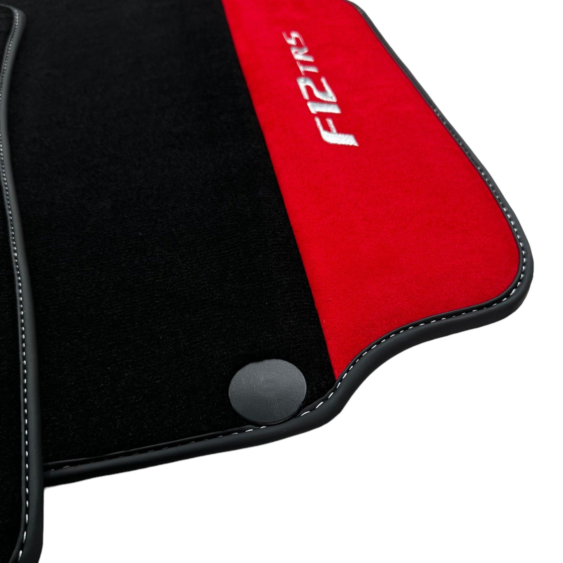 Black Floor Mats for Ferrari F12 TRS (2014) with Red Alcantara Leather - AutoWin