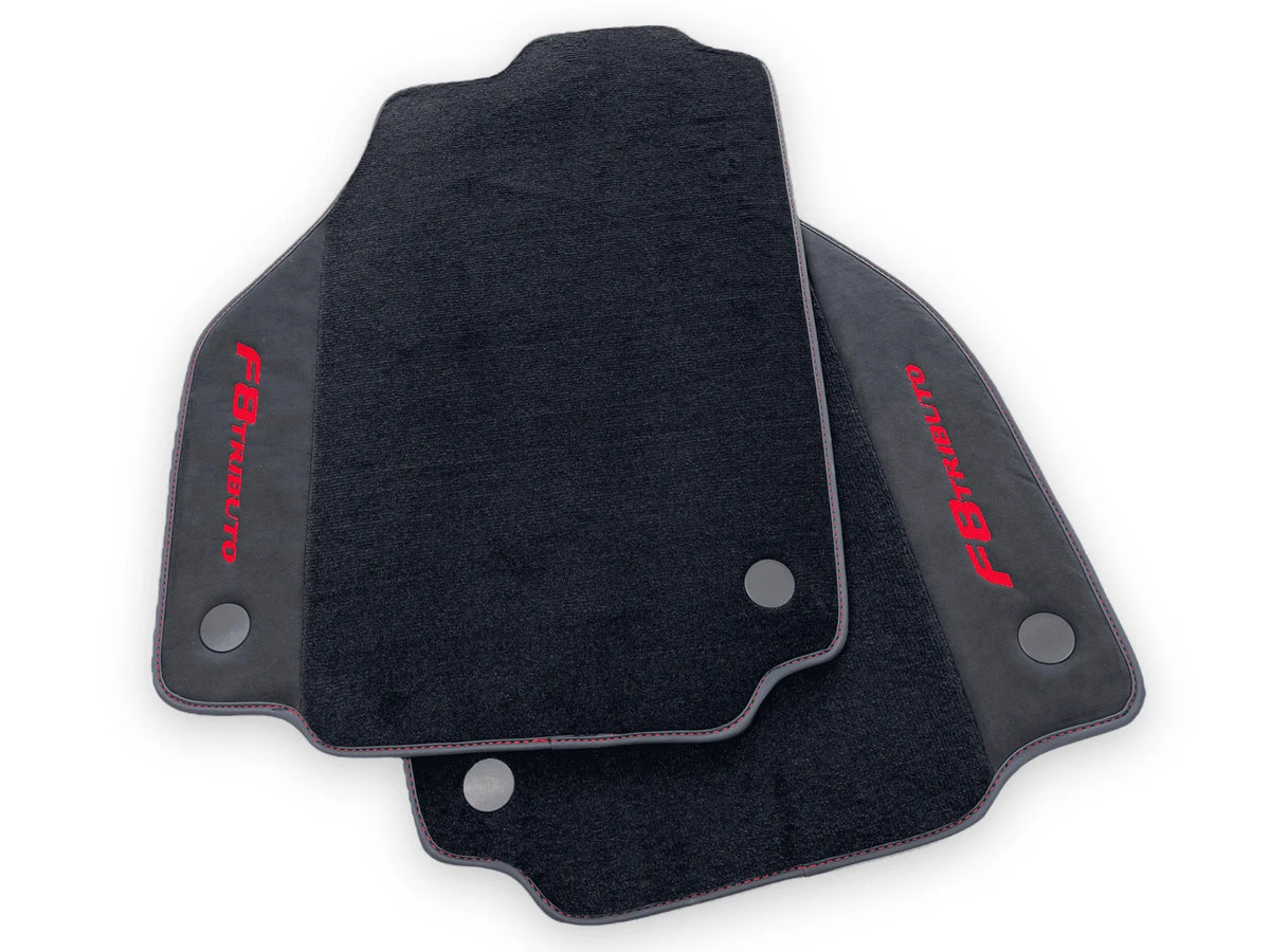Black Floor Mats For Ferrari F8 Tributo 2019-2022 With Alcantara Leather - AutoWin