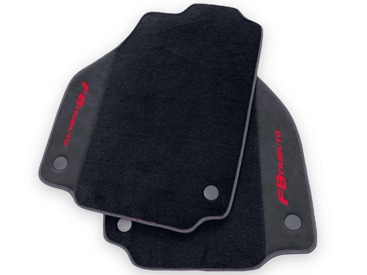 Black Floor Mats For Ferrari F8 Tributo 2019-2022 With Alcantara Leather - AutoWin
